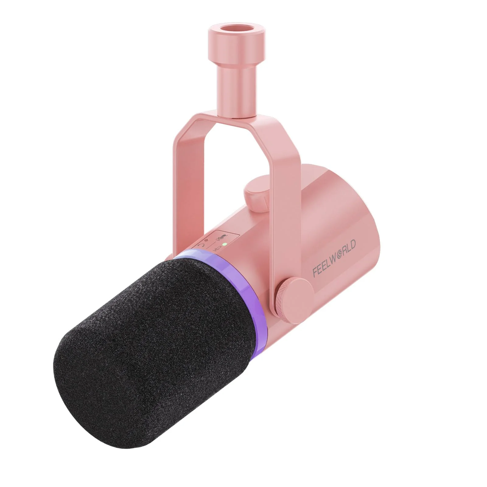 FEELWORLD PM1 XLR USB Dynamic Microphone Gifts for Podcast Recording PC Computer Gaming Live Streaming Vocal Voice-Over, Studio Metal Mic with RGB Light, Mute Button, Headphones Jack (Pink) Pink