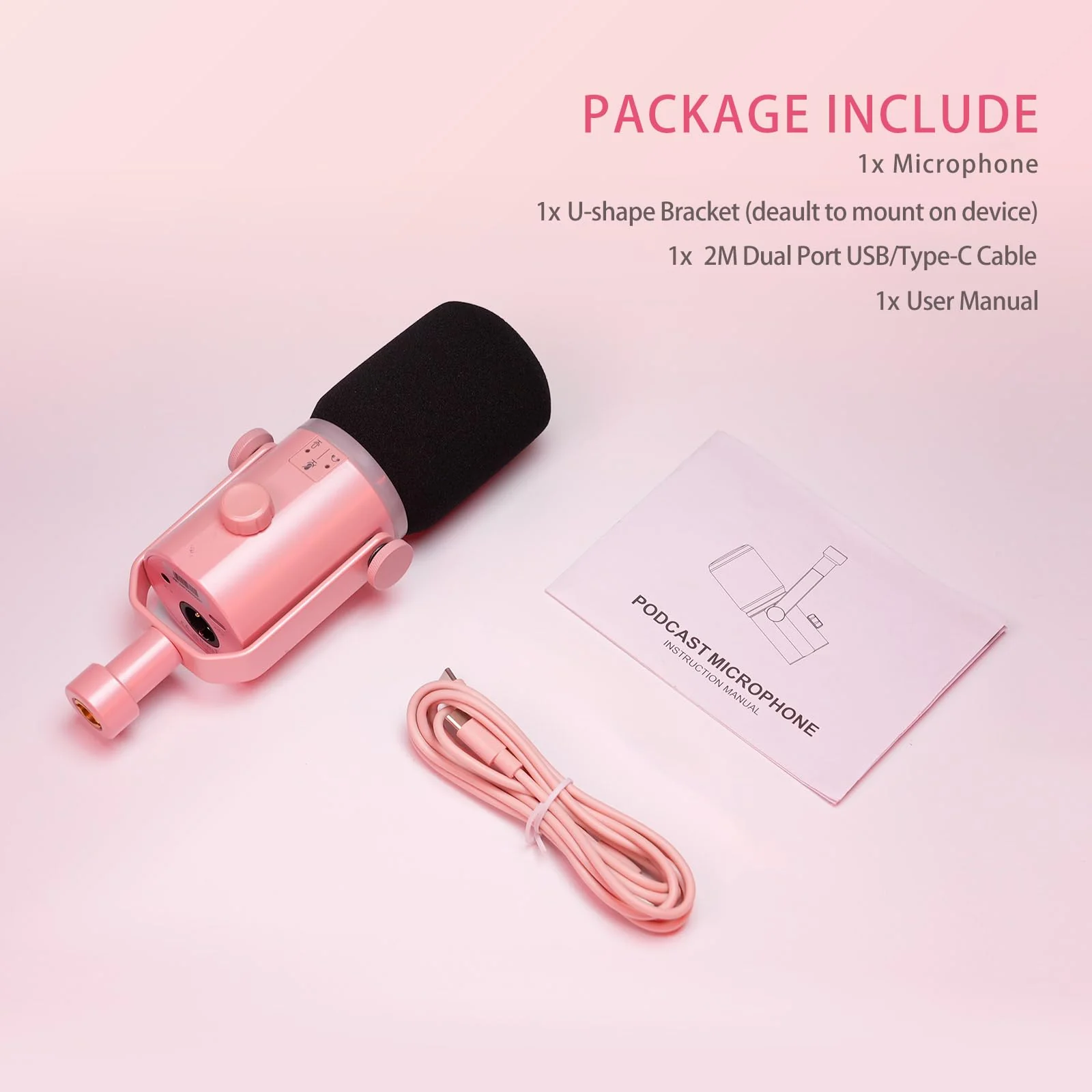 FEELWORLD PM1 XLR USB Dynamic Microphone Gifts for Podcast Recording PC Computer Gaming Live Streaming Vocal Voice-Over, Studio Metal Mic with RGB Light, Mute Button, Headphones Jack (Pink) Pink - Image 9