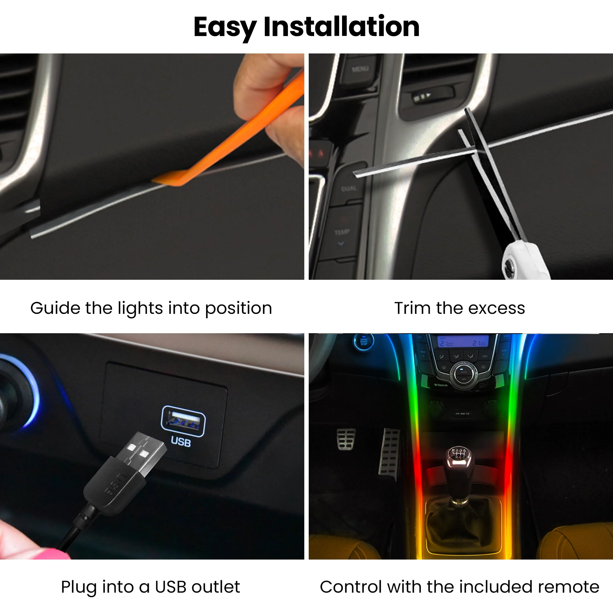 Feit Electric 5ft Indoor LED Light Strip, Dimmable, 0.1-Inch Wide, Multi-Color Chasing, USB-Powered, Filling & Stacking Patterns for Car Dashboards, Desks, Shelves & Furniture, TAPE60/TCOB/RGB/USB RGB (Red, Green, Blue) - Image 4