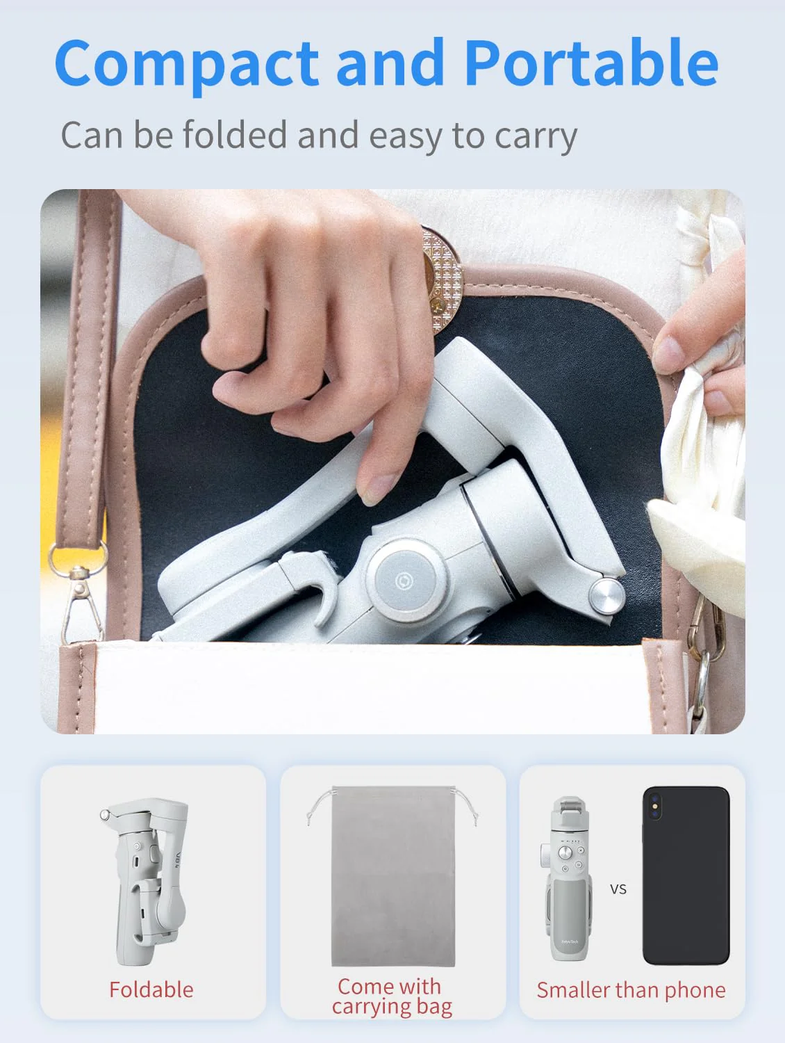 FeiyuTech VB 4SE Gimbal Stabilizer for Smartphone,Foldable Phone Gimbal for Video Recording,Gesture Control,fit iPhone&Android,One-Key Vertical Shot for YouTube,TikTok,Vlog,Live Stream,Max 0.69lb - Image 3