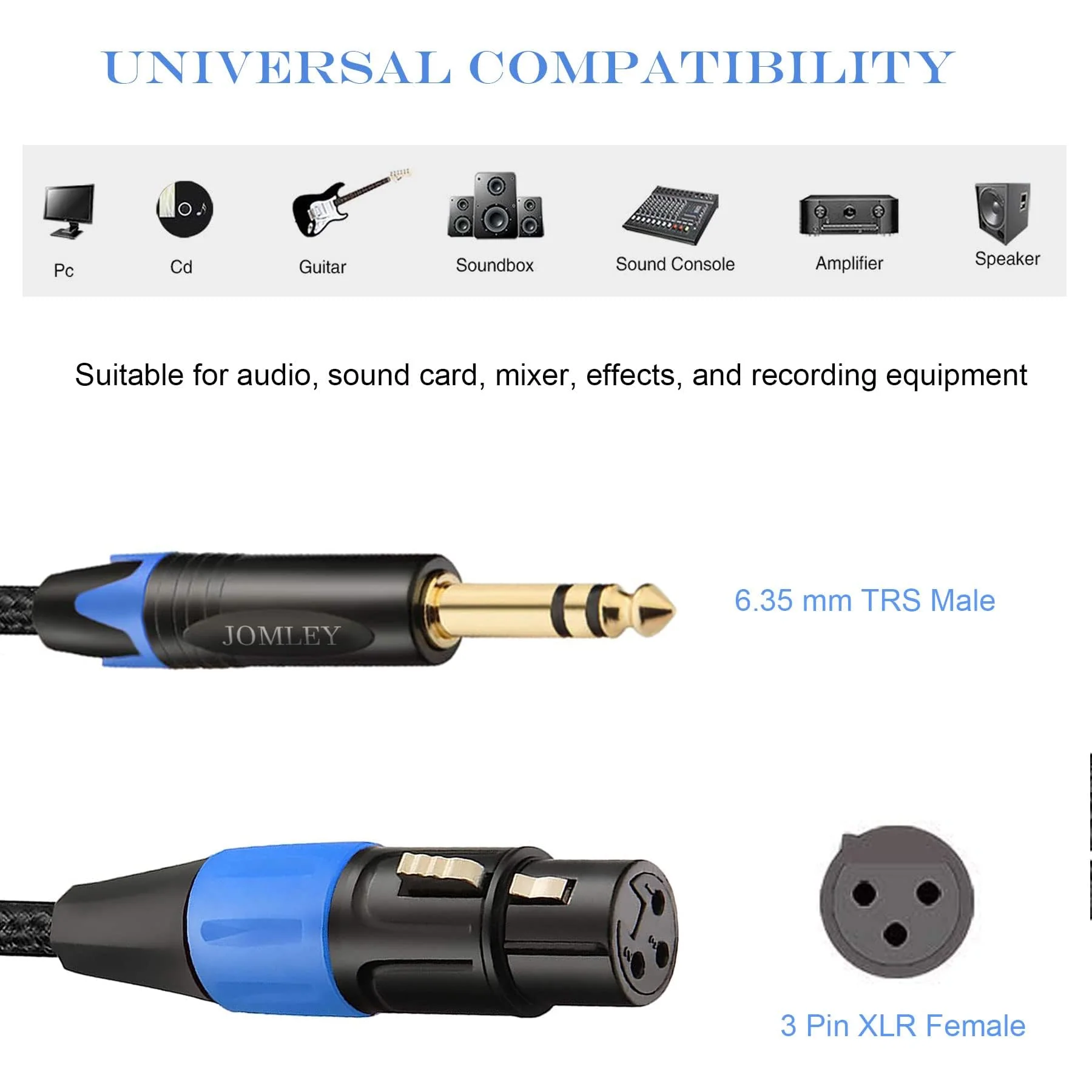 Female XLR to 1/4 inch (6.35mm) TRS Balanced Microphone Cable, Nylon Braid 3-Pin XLR Female to Quarter inch TRS Male Interconnect Patch Cable - 10ft 10ft(3m) - Image 2