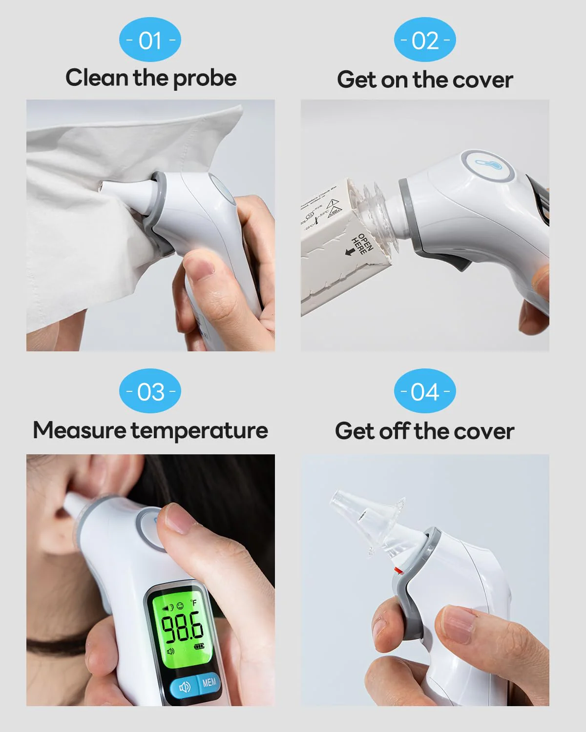 femometer 100 Counts Ear Thermometer Probe Covers, Refill Caps, Lens Filters, BPA Free and Disposable Ear Thermometer Cover Caps - Image 4