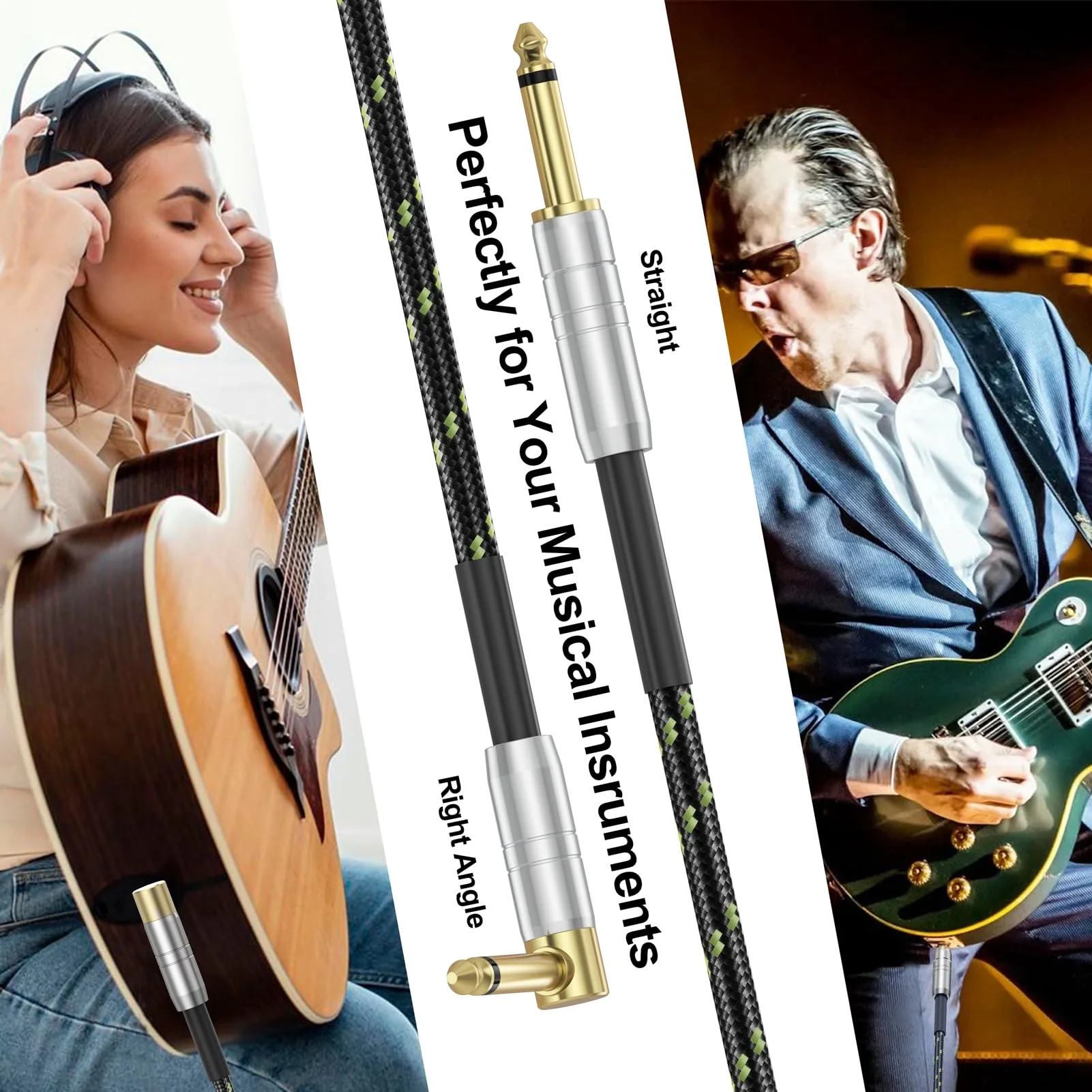 FEMORO Guitar Cable 10 ft, Instrument Cables Electric Guitar Amp Cord TS 1/4 Inch Audio 22AWG Chord 6.35MM Right Angle Support AV Receiver Bass Amplifier AMP Piano Keyboard Microphone Mixer 10 Feet - Image 8