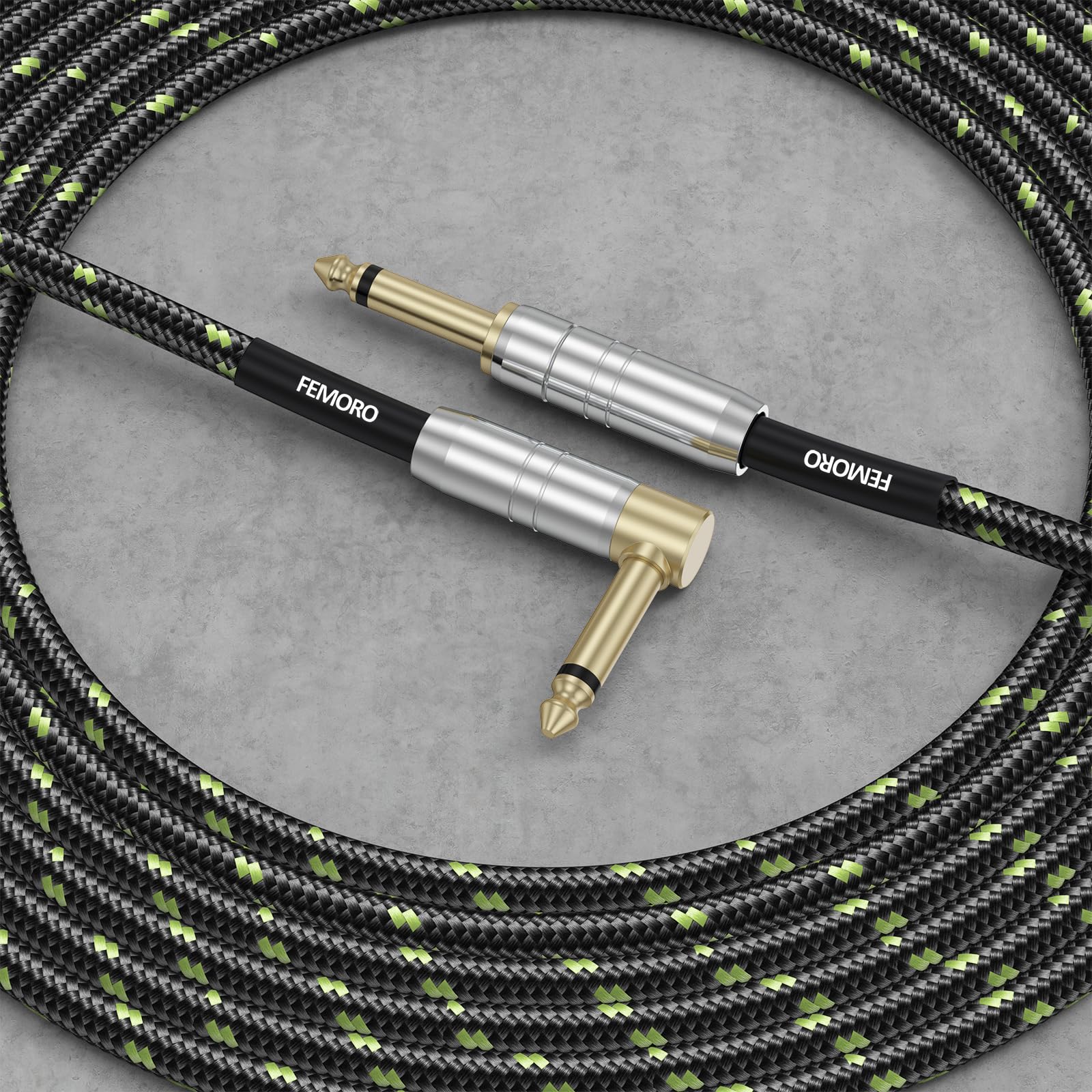 FEMORO Guitar Cable 10 ft, Instrument Cables Electric Guitar Amp Cord TS 1/4 Inch Audio 22AWG Chord 6.35MM Right Angle Support AV Receiver Bass Amplifier AMP Piano Keyboard Microphone Mixer 10 Feet - Image 9
