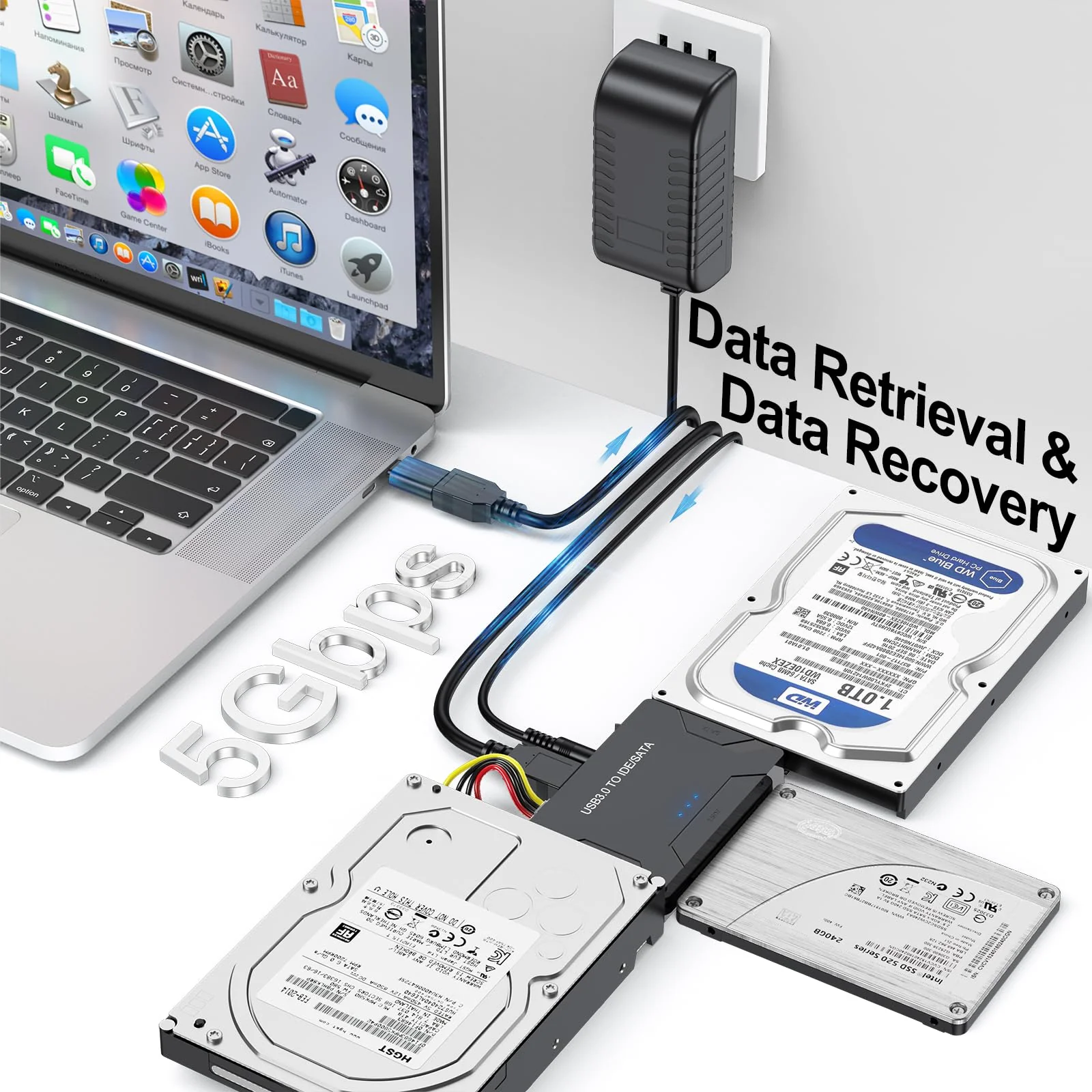 FEMORO Hard Drive Reader IDE SATA to USB 3.0 Adapter, USB + Type C External Hard Drive Data Ultra Recovery Converter Kit with Power for 2.5 3.5 hdd ssd disk 5.25 Inch DVD/CD-ROM Optical Drive SATA IDE to USB+USB C - Image 2