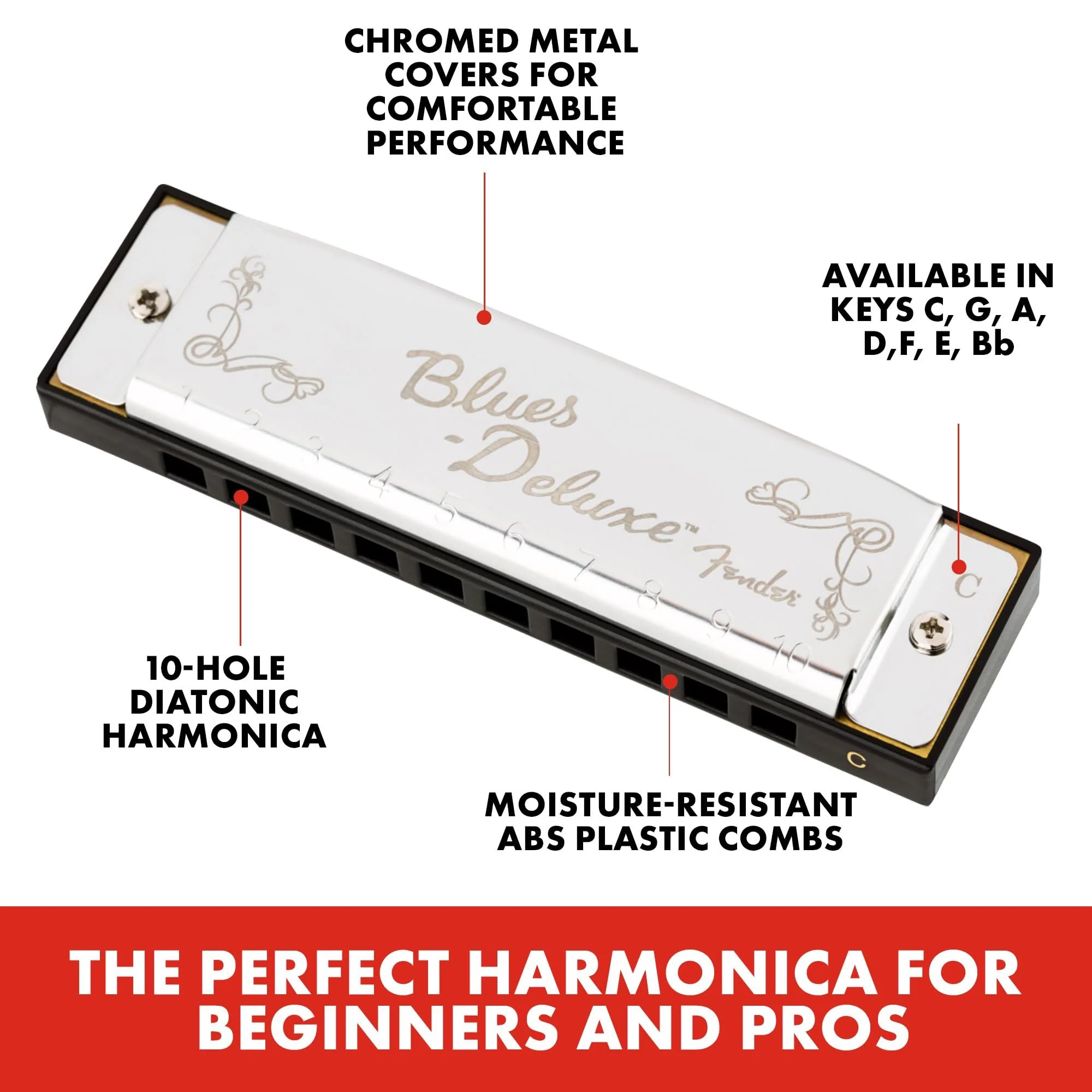 Fender Blues Deluxe Harmonica, Pack of 3 with case (Keys C,G,A) Variety - Image 2