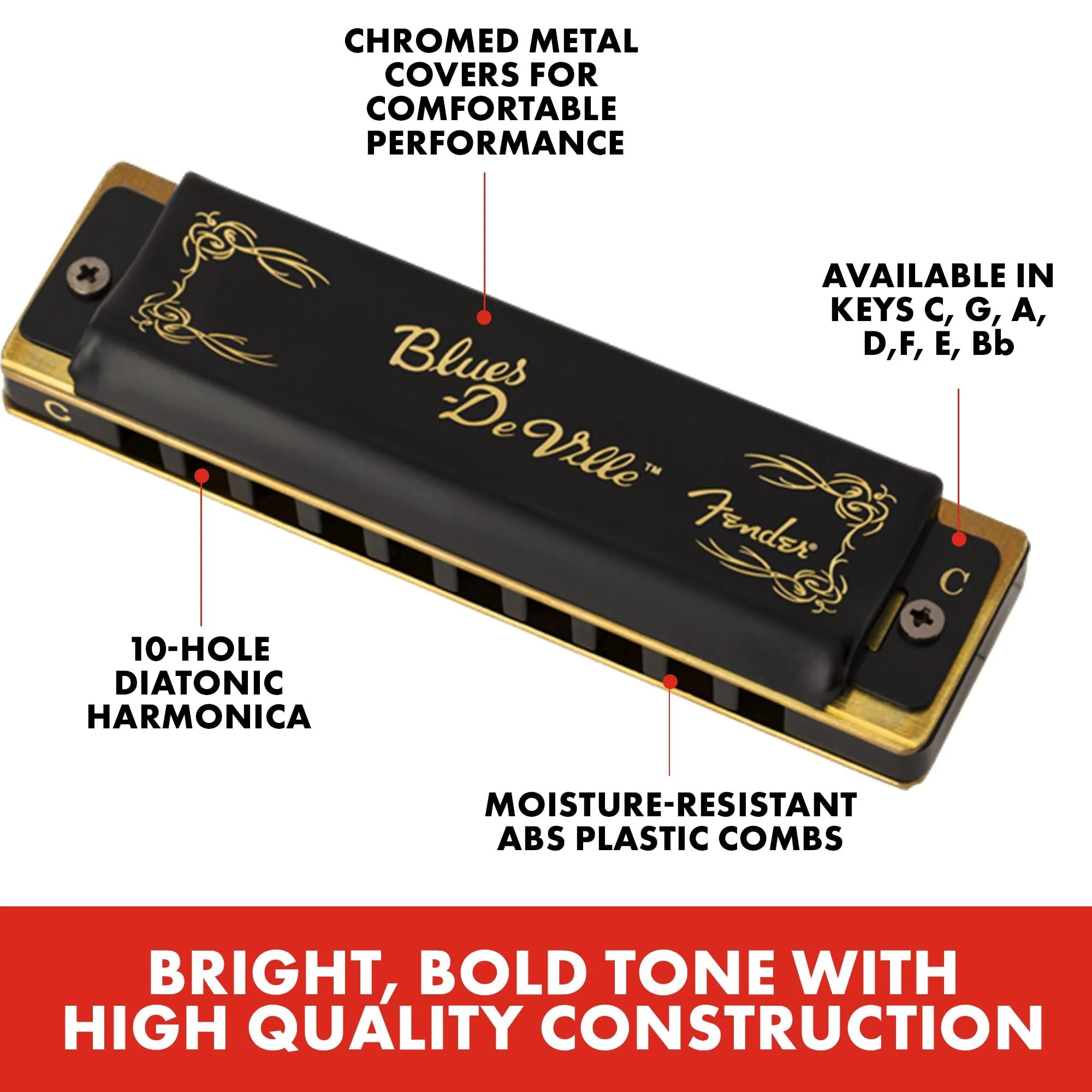 Fender Blues Deville Harmonica, Guitar Accessories, Key of C - Image 2
