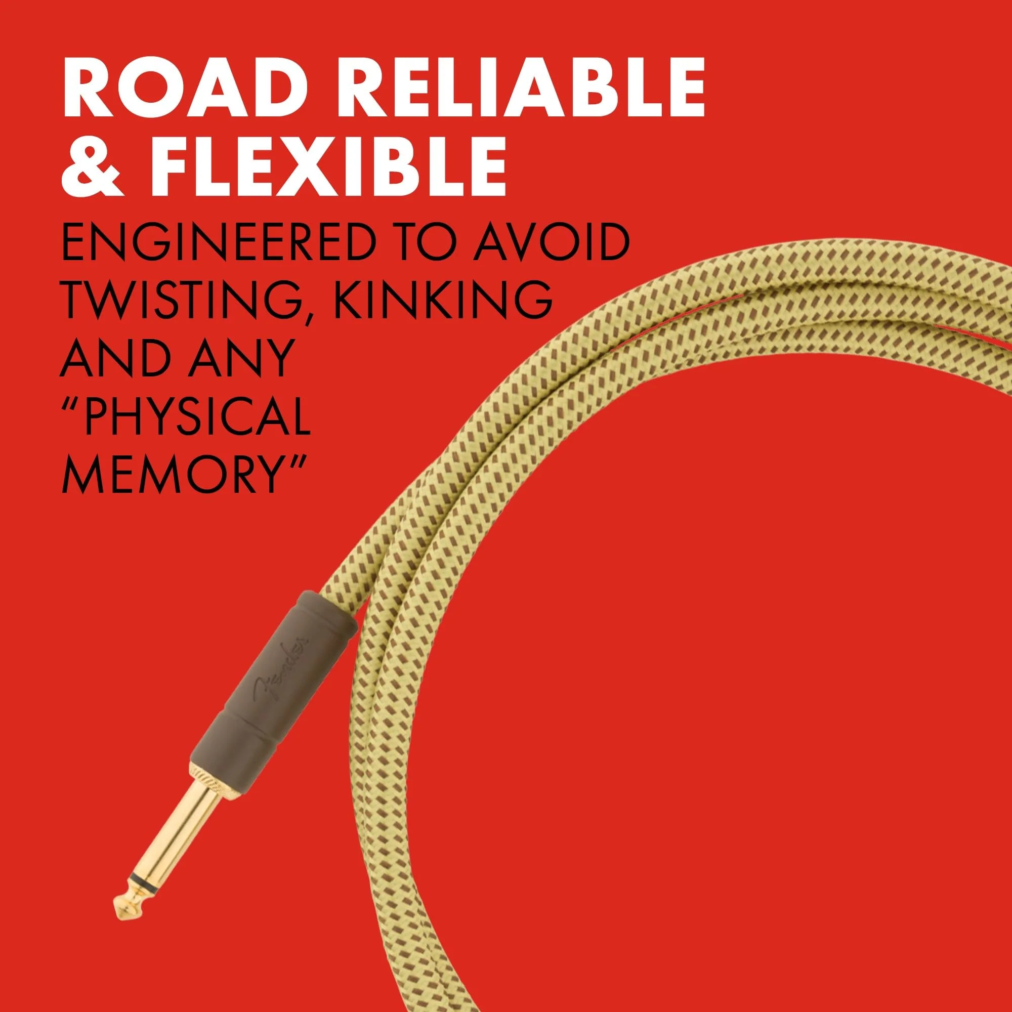 Fender Deluxe Series Instrument Cable, Guitar Cable, Stocking Stuffers, Guitar Accessories, Straight/Angle, Black Tweed, 10ft - Image 4