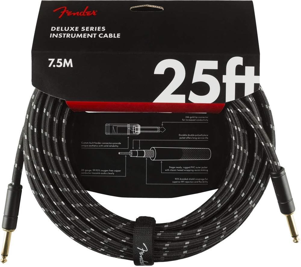 Fender Deluxe Series Instrument Cable, Guitar Cable, Stocking Stuffers, Guitar Accessories, Straight/Straight, Black Tweed, 25ft - Image 4