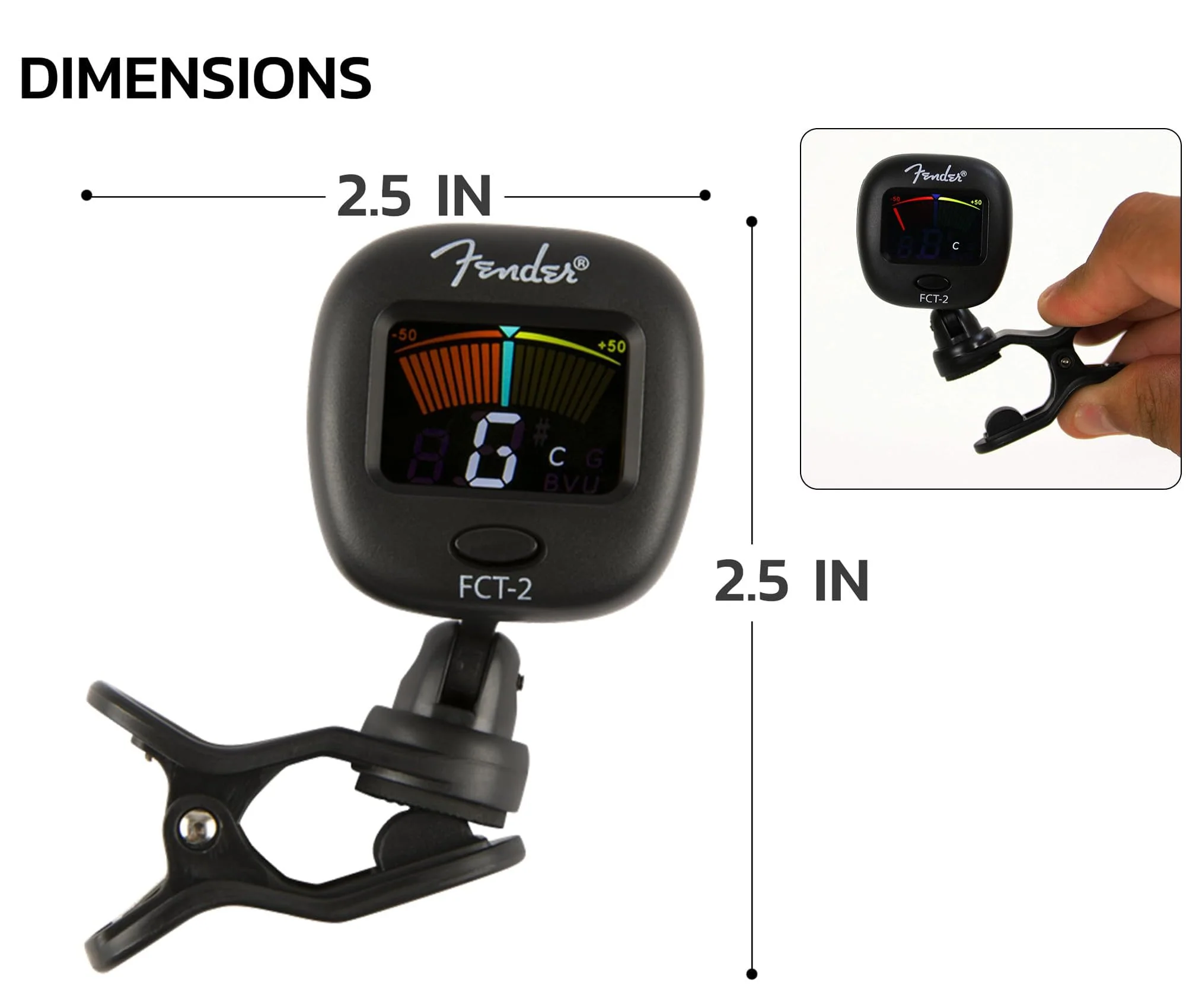 Fender FCT-2 Professional Multi-Instrument Clip-On Tuner for Guitar, Bass, Ukulele, and Violin - Image 7