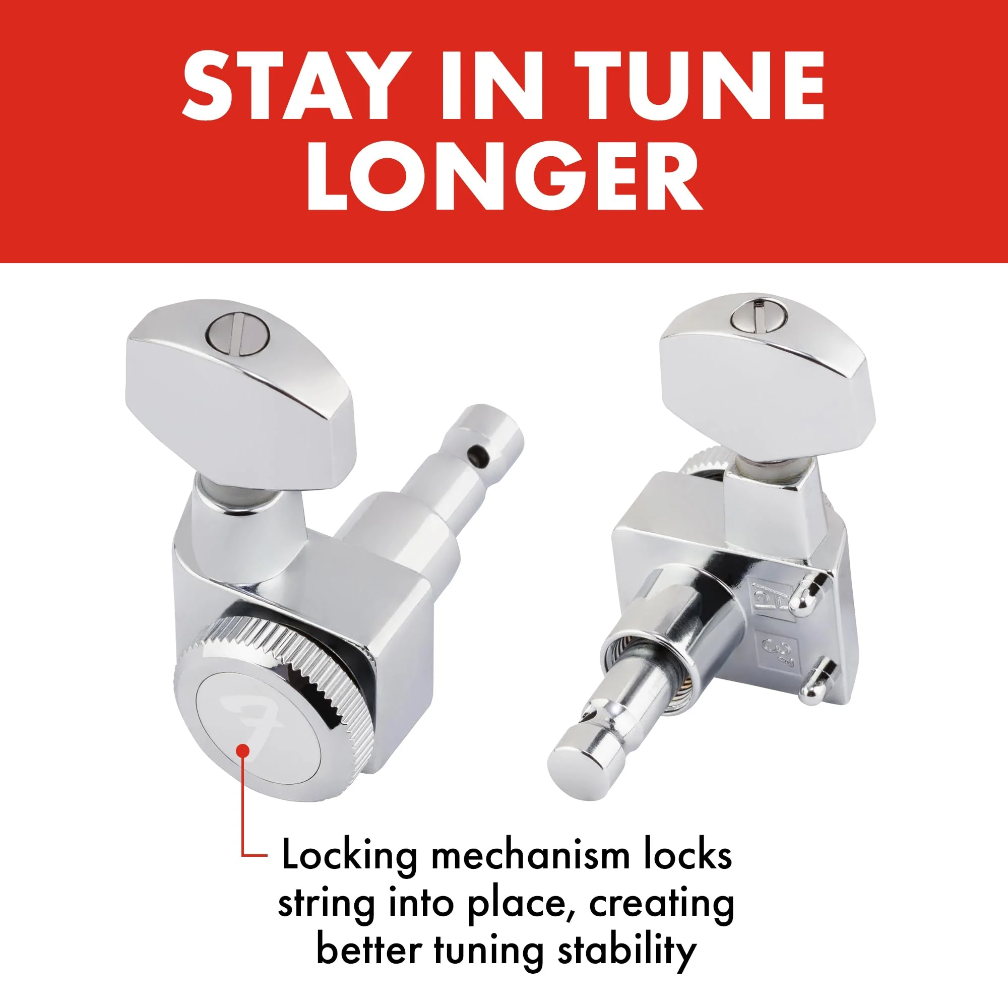 Fender Locking Tuners Stratocaster Guitar Tuners, Polished Chrome, Right Hand Guitar Tuners, 1.7x10x4.5 Inches, Set of 6 Guitar Tuning Machines - Image 2