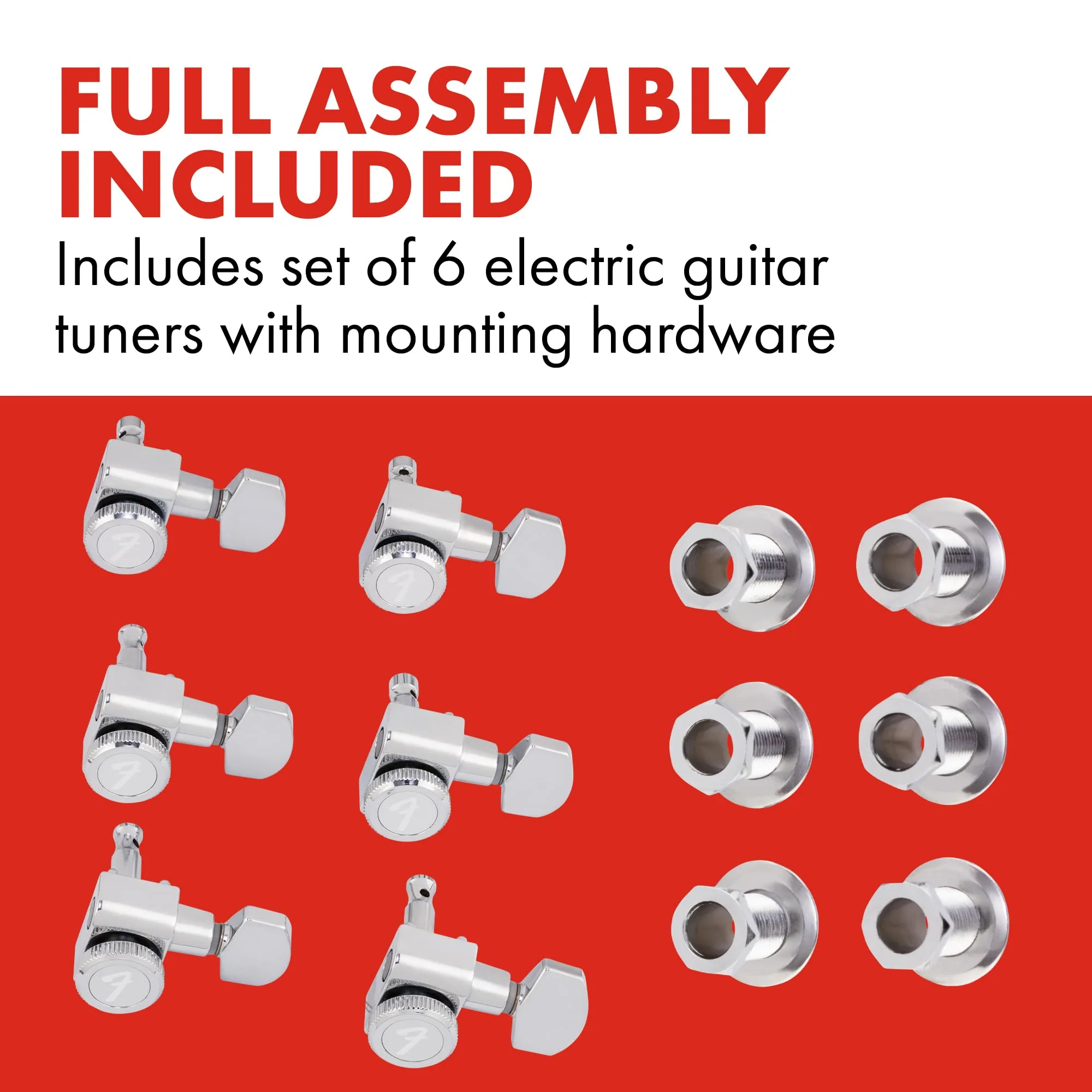 Fender Locking Tuners Stratocaster Guitar Tuners, Polished Chrome, Right Hand Guitar Tuners, 1.7x10x4.5 Inches, Set of 6 Guitar Tuning Machines - Image 3