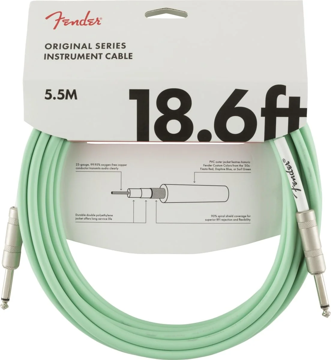 Fender Original Series Instrument Cable, Guitar Cable, Guitar Accessories, Straight/Straight, Surf Green, 18.6ft - Image 2