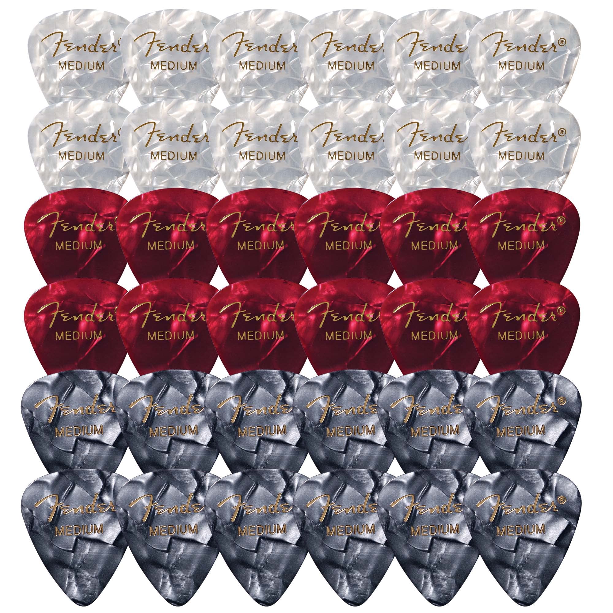Fender Premium Celluloid 351 Shape Picks, Medium, Red-White-Black Moto - 36 Pack