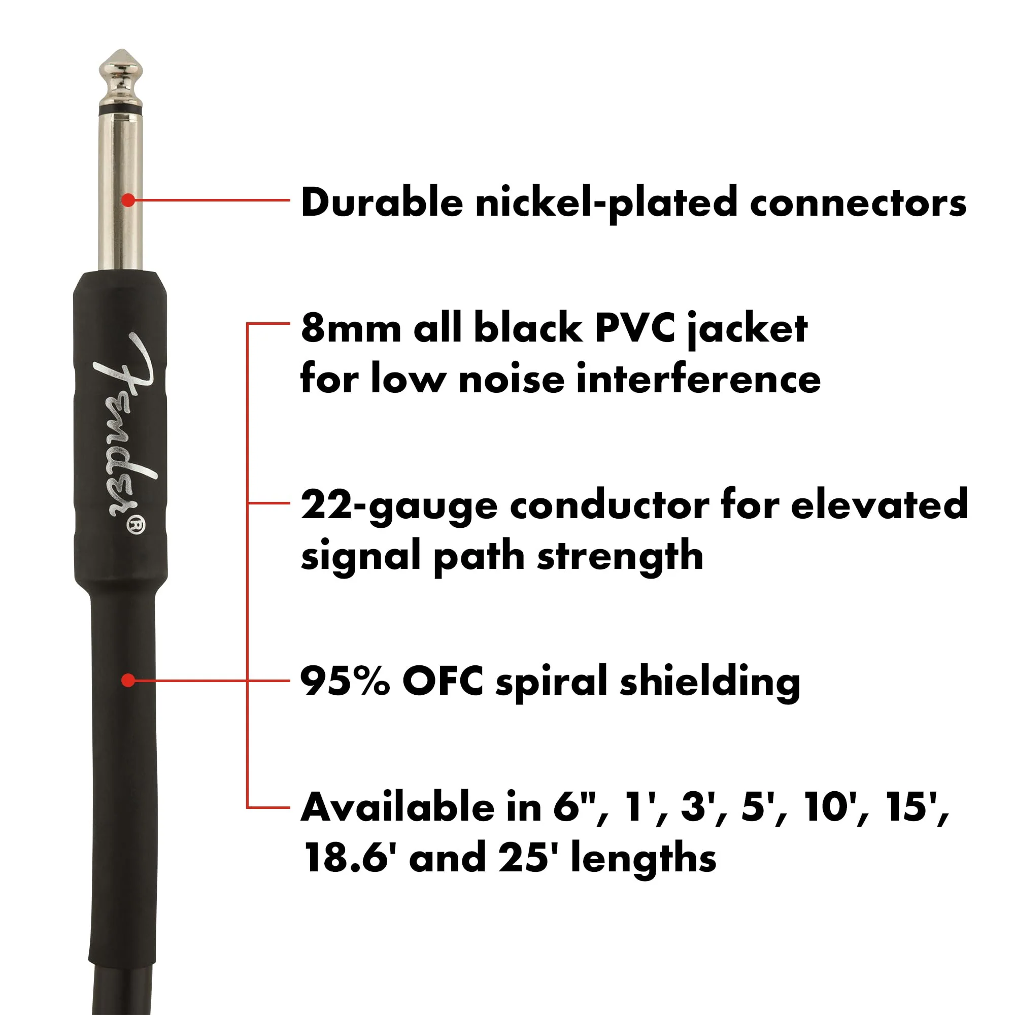 Fender Professional Series Instrument Cable, Guitar Cable, Stocking Stuffers, Guitar Accessories, Straight/Angle, Black, 10ft - Image 2