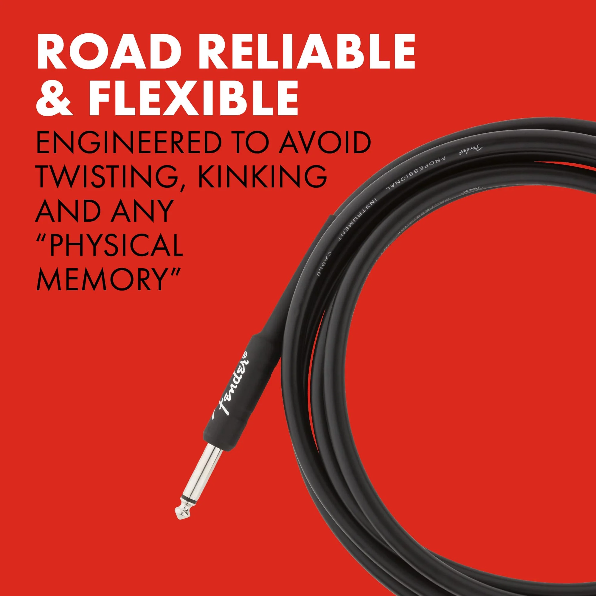 Fender Professional Series Instrument Cable, Guitar Cable, Stocking Stuffers, Guitar Accessories, Straight/Angle, Black, 15ft - Image 4