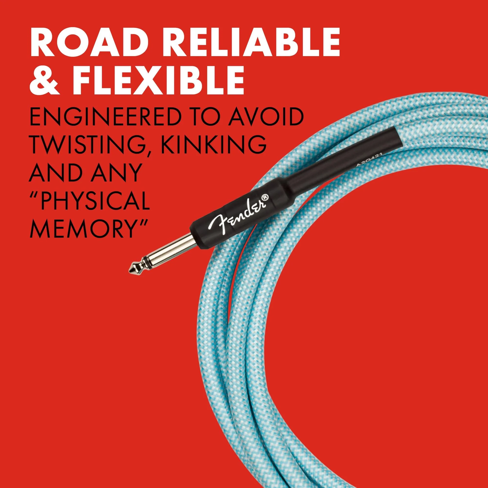 Fender Professional Series Tweed Instrument Cable, Guitar Cable, Stocking Stuffers, Guitar Accessories with 1-Year Warranty, Straight/Straight, Anti-Kinking Design, Daphne Blue, 18.6ft - Image 4