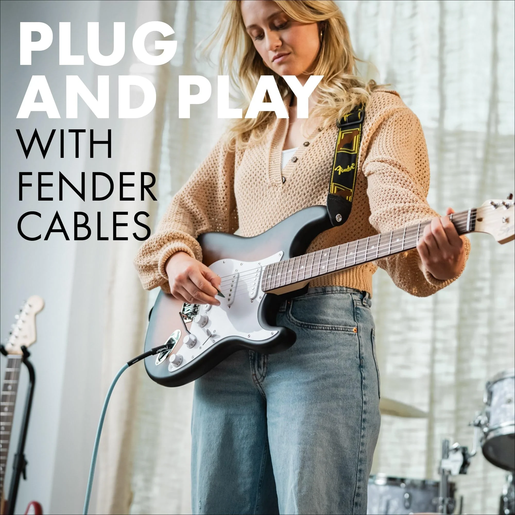 Fender Professional Series Tweed Instrument Cable, Guitar Cable, Stocking Stuffers, Guitar Accessories with 1-Year Warranty, Straight/Straight, Anti-Kinking Design, Daphne Blue, 18.6ft - Image 5