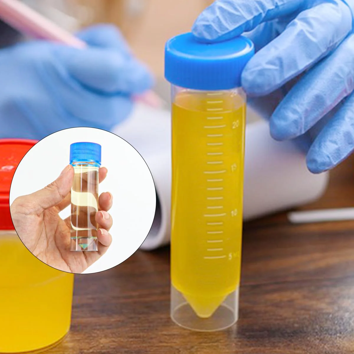 FERCAISH Pack of 10 Sample Tubes with Blue Screw Lid, 30 ml Sample Tube, Disposable Urine Tubes, Plastic Marker, Test Tubes, for Laboratory and Hospital - Image 4