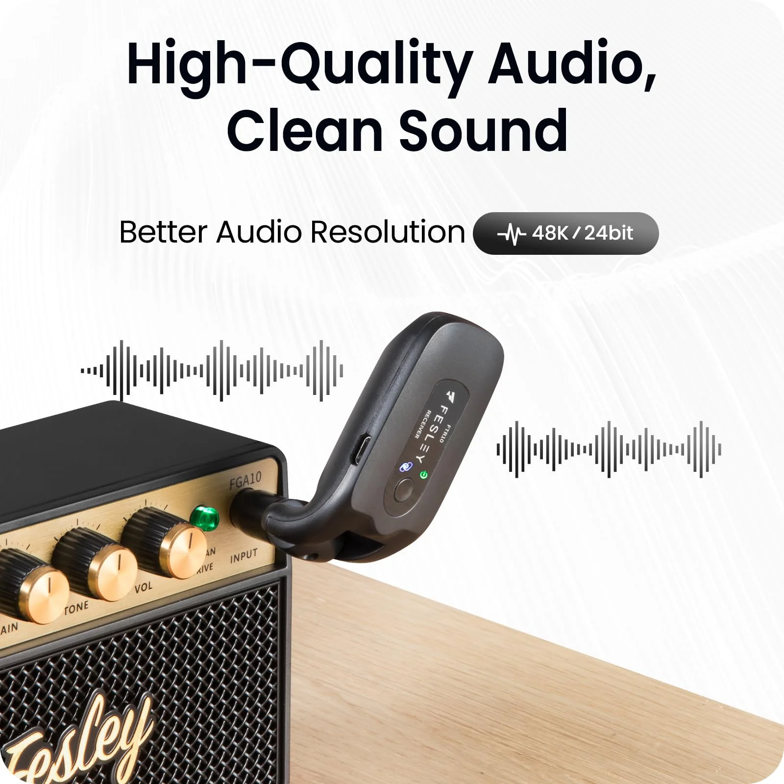 Fesley 2.4GHz Wireless Guitar System: Better Audio Resolution, One-Click Auto-Matching, 10-Hour Battery Rechargeable Audio Digital Wireless Guitar Transmitter Receiver for Bass Electric Instruments - Image 2