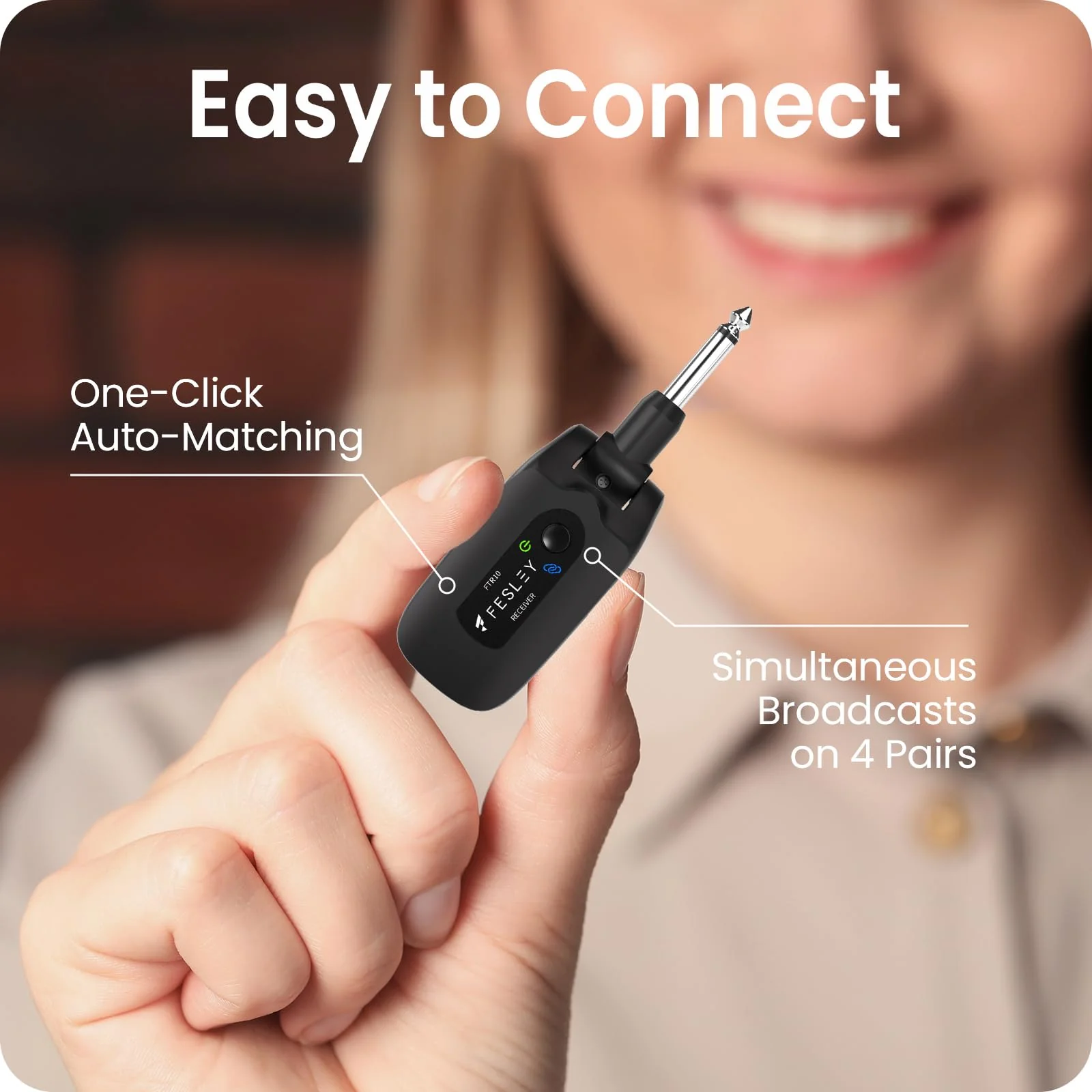 Fesley 2.4GHz Wireless Guitar System: Better Audio Resolution, One-Click Auto-Matching, 10-Hour Battery Rechargeable Audio Digital Wireless Guitar Transmitter Receiver for Bass Electric Instruments - Image 3