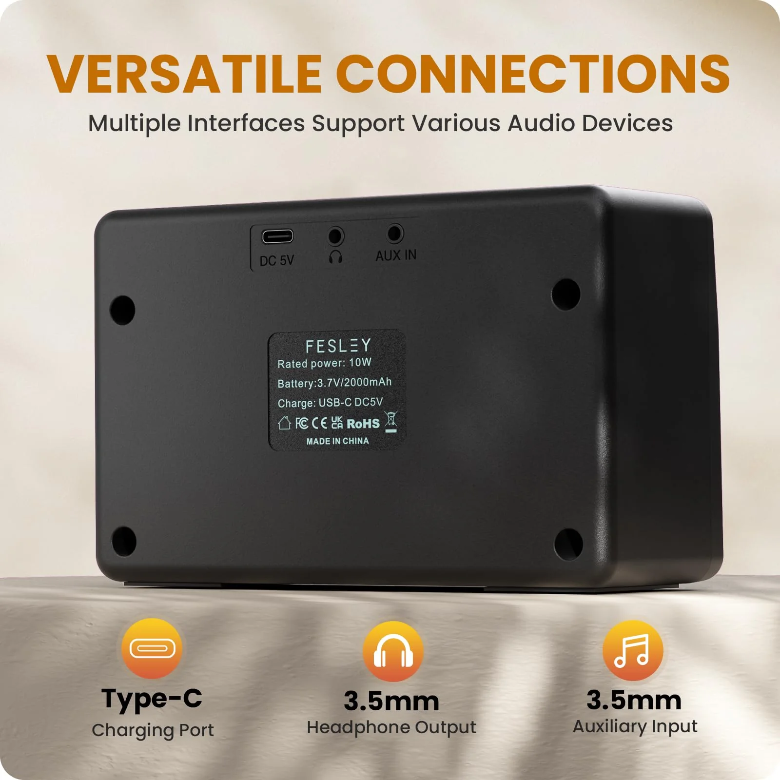 Fesley Mini Guitar Amp: 10W Portable Recharged Guitar Amplifier, Bluetooth Amp with Clean and Drive Channels, Mini Amplificador for Practice with 3.5mm Headphone Output, FGA10 - Image 4