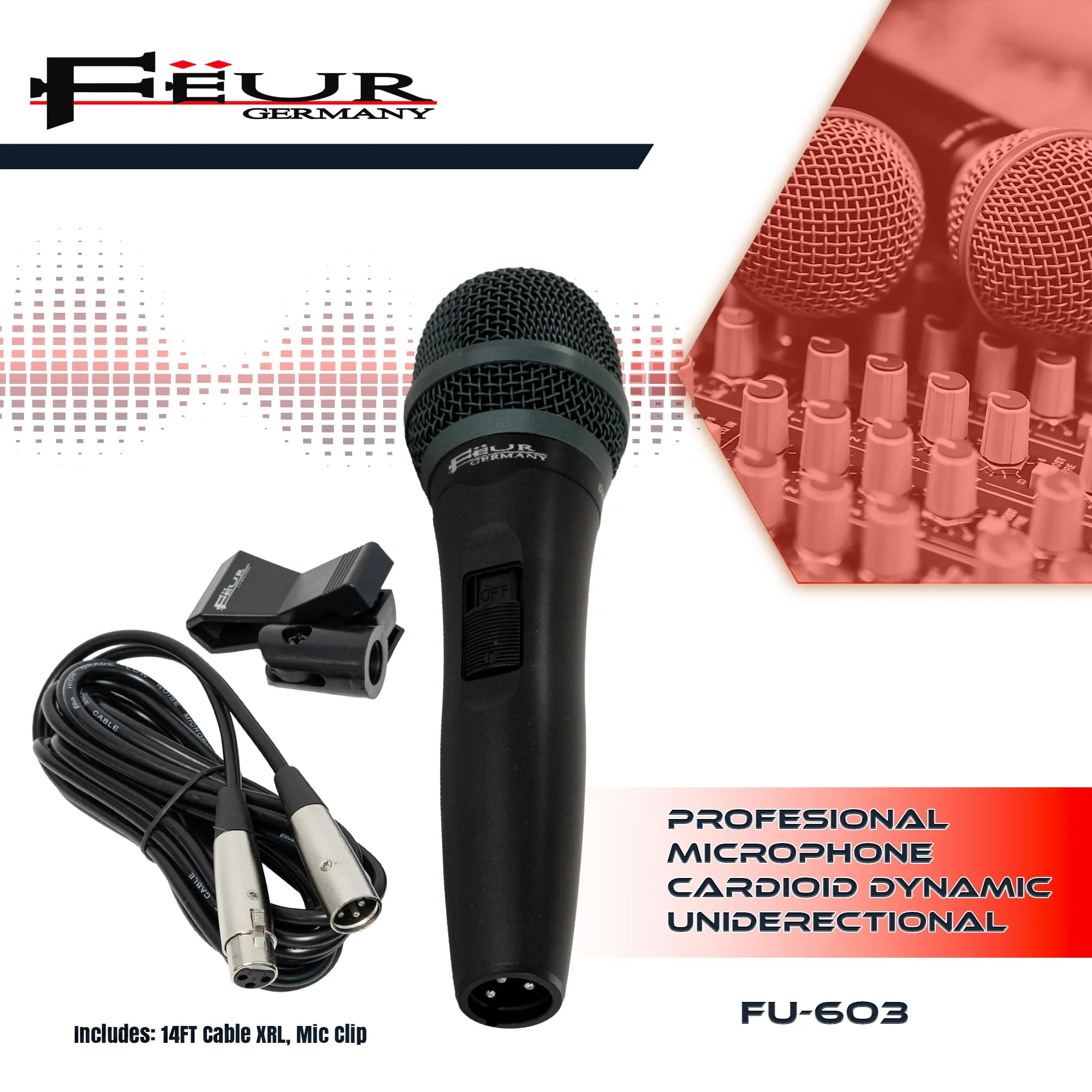FEUR Professional Microphone Cardioid Dynamic Unidirectional Vocal (FU-603) FU-603 - Image 7