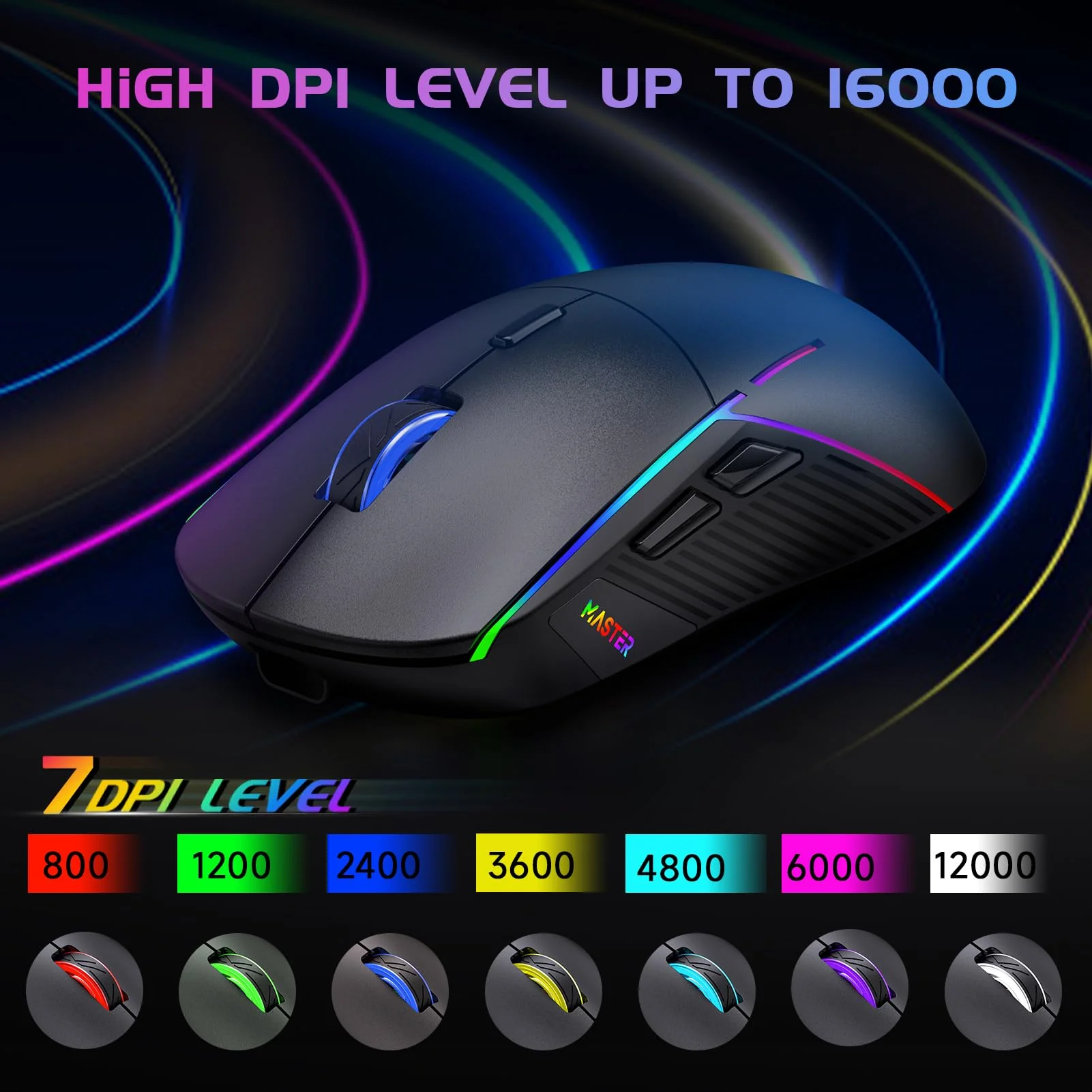FFJ Wireless Gaming Mouse, 24000 DPI, Tri-Mode 2.4G/USB-C/Bluetooth 5.3 Gaming Mouse Wireless, RGB Programmable Mouse Gamer, 75Hrs Battery Life, Rechargeable Gaming Mice for PC, Mac, PS5, Xbox-Black Black - Image 3