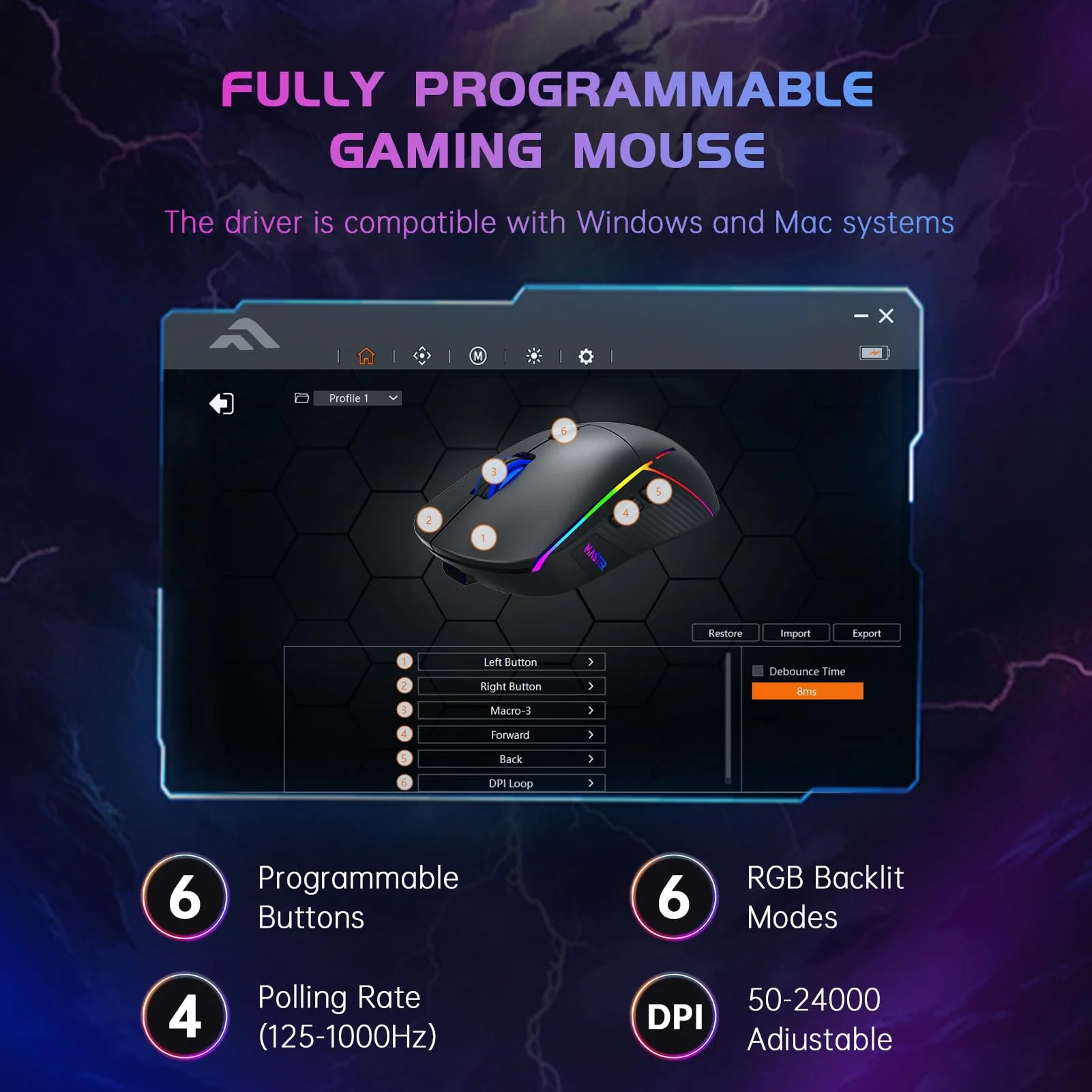 FFJ Wireless Gaming Mouse, 24000 DPI, Tri-Mode 2.4G/USB-C/Bluetooth 5.3 Gaming Mouse Wireless, RGB Programmable Mouse Gamer, 75Hrs Battery Life, Rechargeable Gaming Mice for PC, Mac, PS5, Xbox-Black Black - Image 4