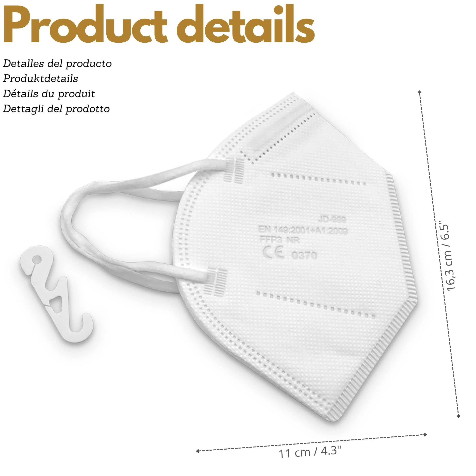 FFP3 Mask with 7 Layers, CE Certified, High Protection >99%, Individual Packaging, Non-Reusable, Adult Size, without Valve, Pack of 20 - Image 3