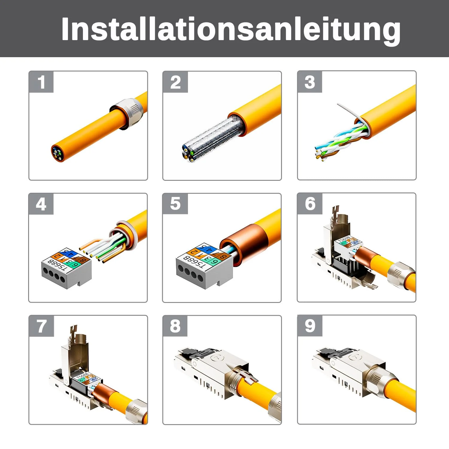 FGB 10 Gbps RJ45 CAT7 Network Plug Lan Connector LSA Shielded RJ45 Connector Toolless for Installation Cable 600 MHz for Patch Cable Installation Cable CAT7 CAT6A, Pack of 4 4 Stück - Image 5