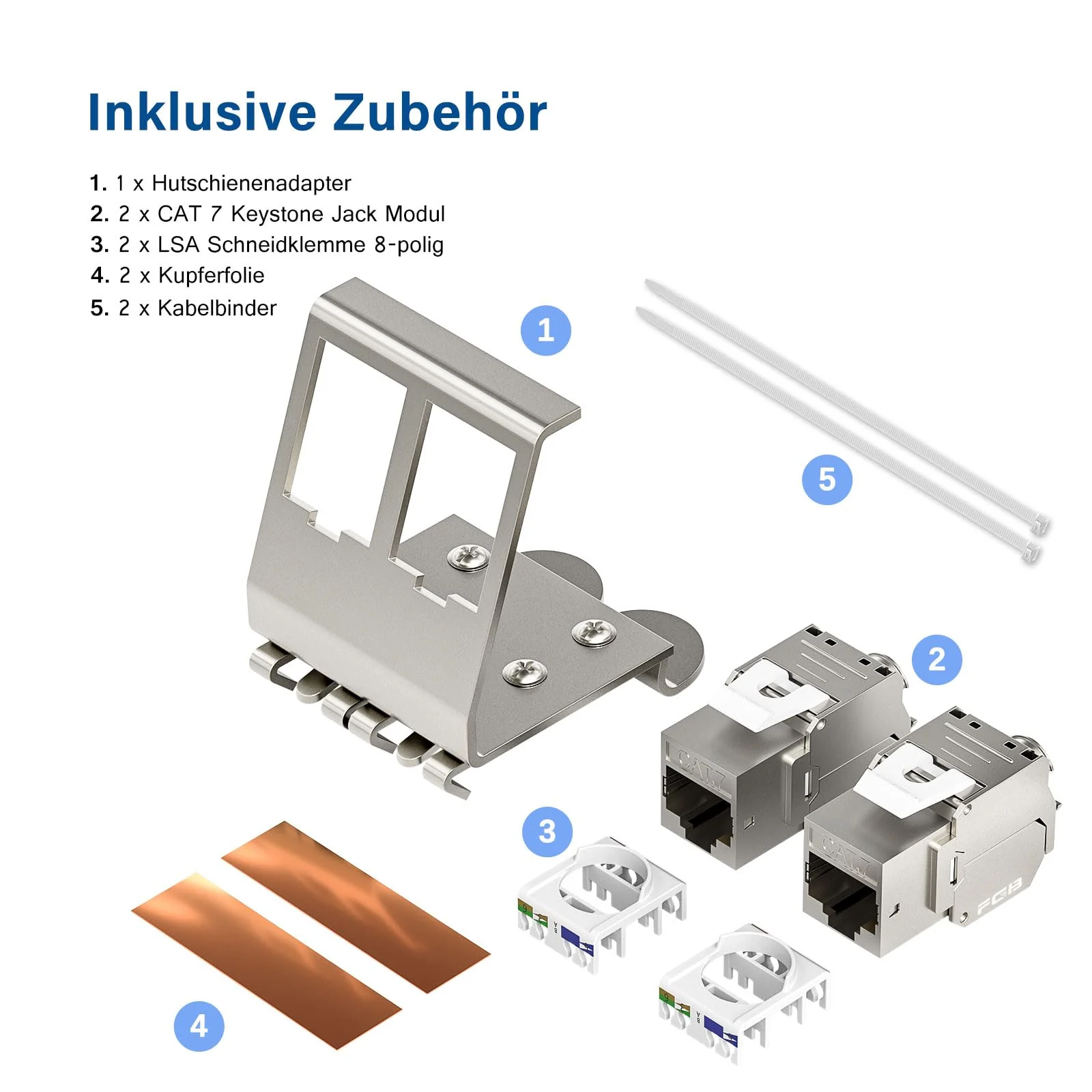 FGB 10Gbps 2x CAT 7 Keystone Jack Module with 1x 2-Port DIN Rail Adapter - Tool-Free LSA - Metal STP Shielding RJ45 Socket Snap-in Mounting for 35 mm DIN Rails - Ethernet LAN Network Switch 2 port-2x keystone + 1x holder - Image 3