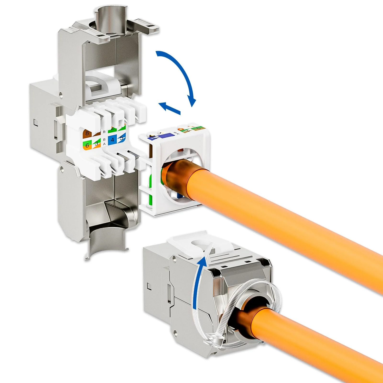 FGB 10Gbps 2x CAT 7 Keystone Jack Module with 1x 2-Port DIN Rail Adapter - Tool-Free LSA - Metal STP Shielding RJ45 Socket Snap-in Mounting for 35 mm DIN Rails - Ethernet LAN Network Switch 2 port-2x keystone + 1x holder - Image 6