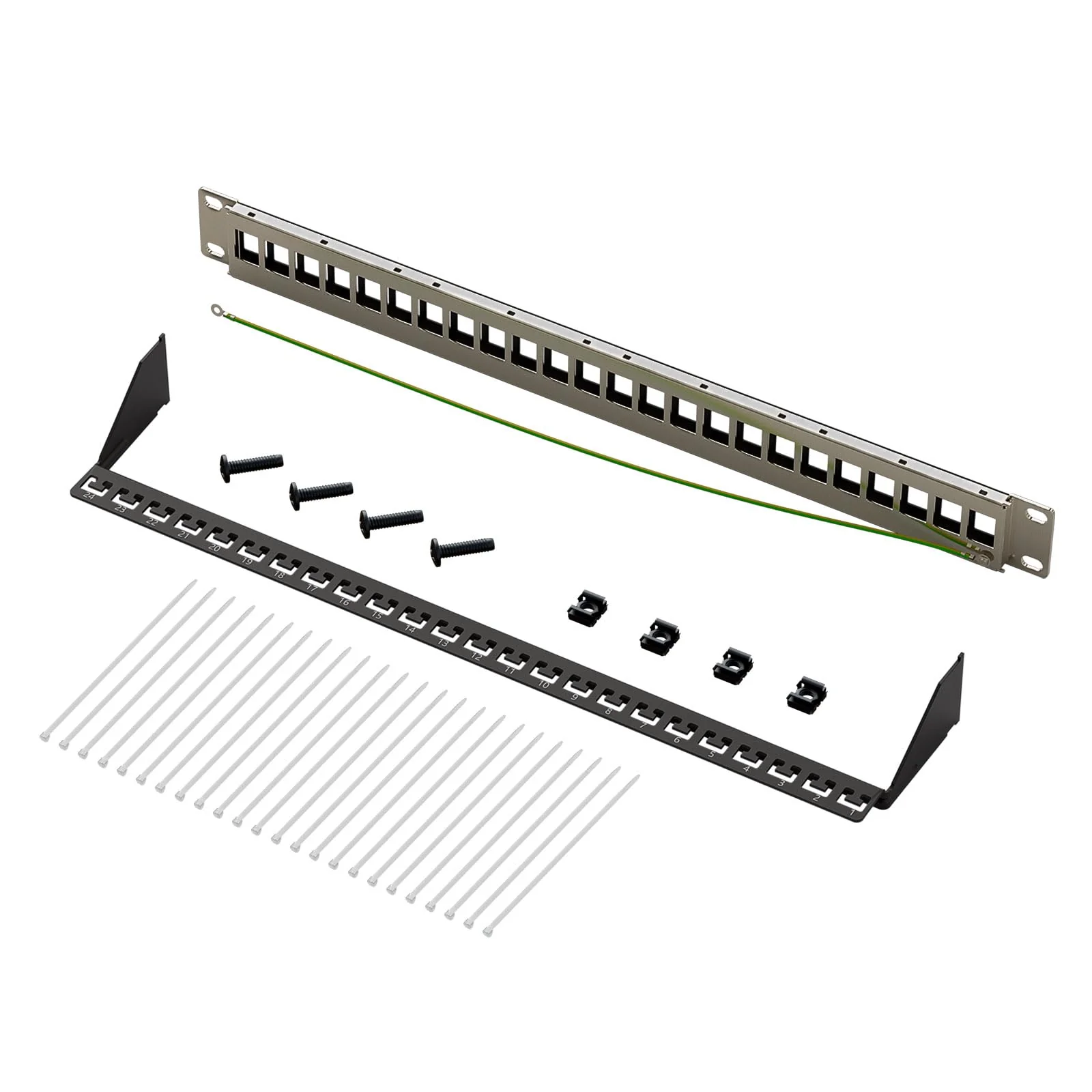 FGB 1U Patch Panel 24 Port for Keystone Modules with 12 Pieces Blank Keystone Inserts, 19 Inch Rack Installation or Wall Mounting Patch Panel with Rear Strip, Compatible CAT5 CAT6 CAT7 CAT8 Network - Image 2