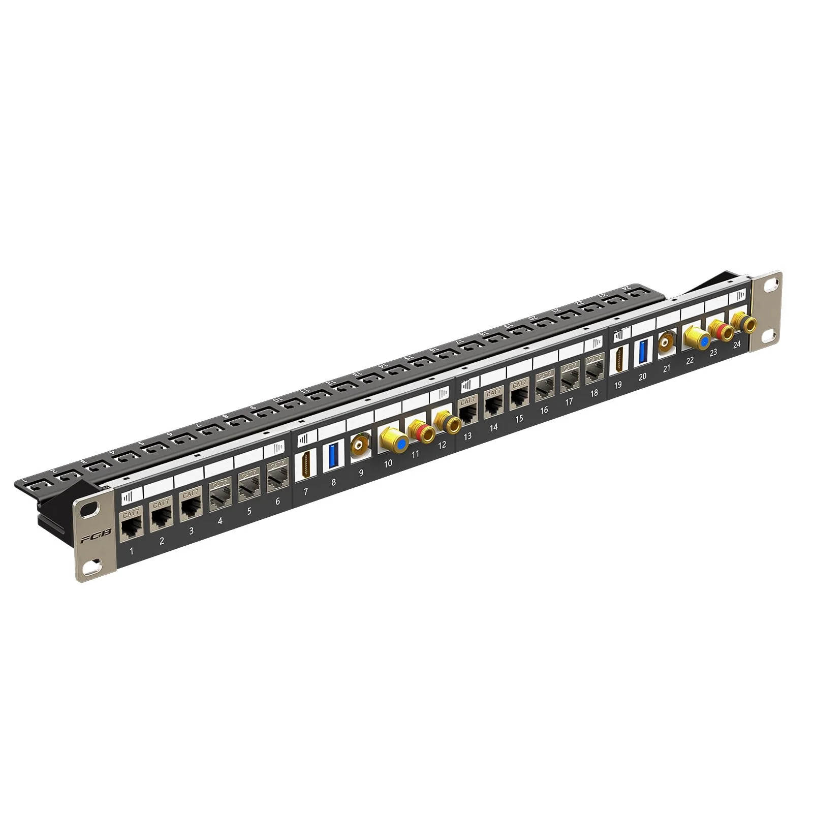 FGB 1U Patch Panel 24 Port for Keystone Modules with 12 Pieces Blank Keystone Inserts, 19 Inch Rack Installation or Wall Mounting Patch Panel with Rear Strip, Compatible CAT5 CAT6 CAT7 CAT8 Network - Image 3