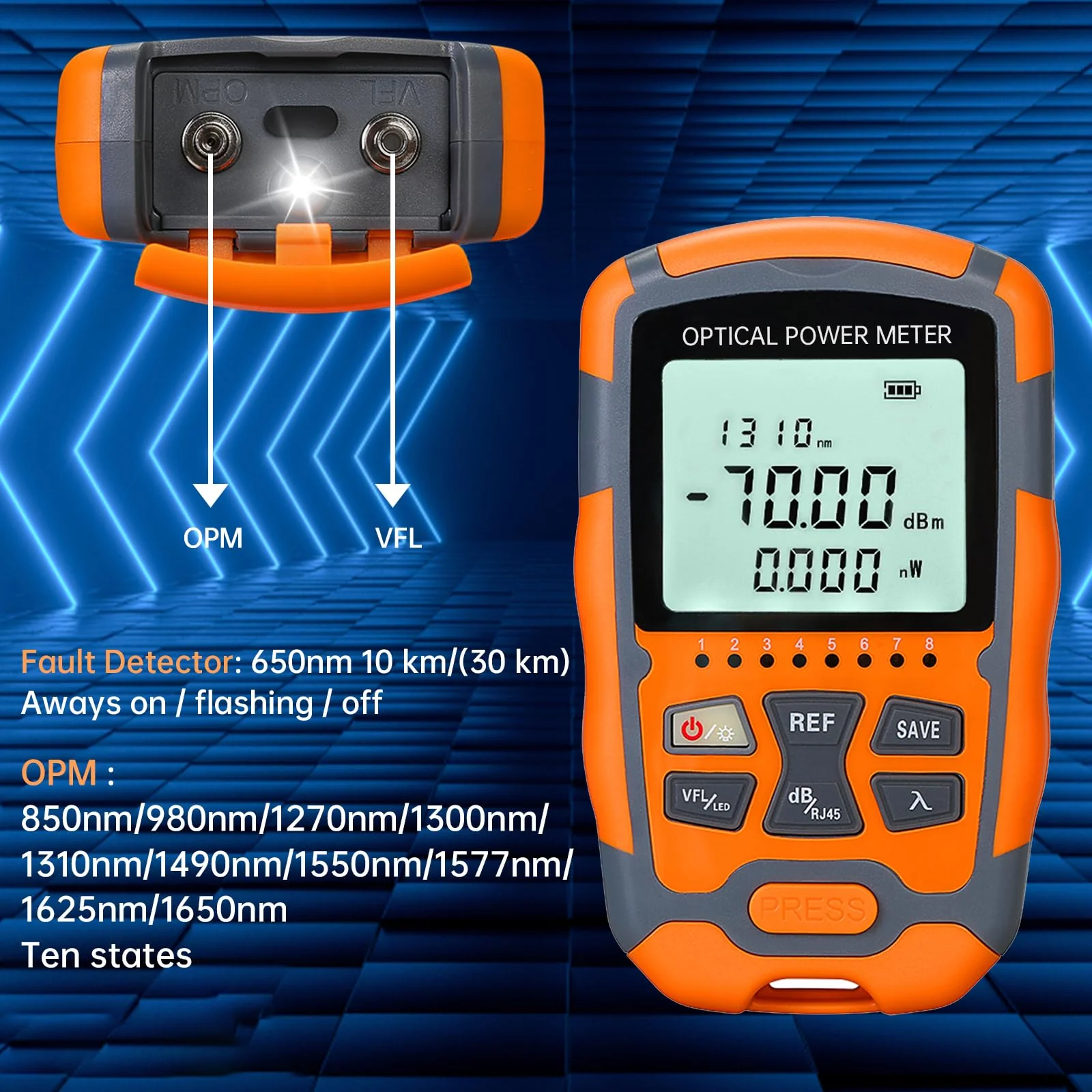 Fiber Optic Tester Portable Fiber Light Power Meter SC/FC/ST Universal Interface Fiber Tester Built-in 10Km Visual Fault Locator (OPM&VFL) with FC to LC Adapter 1 - Image 3
