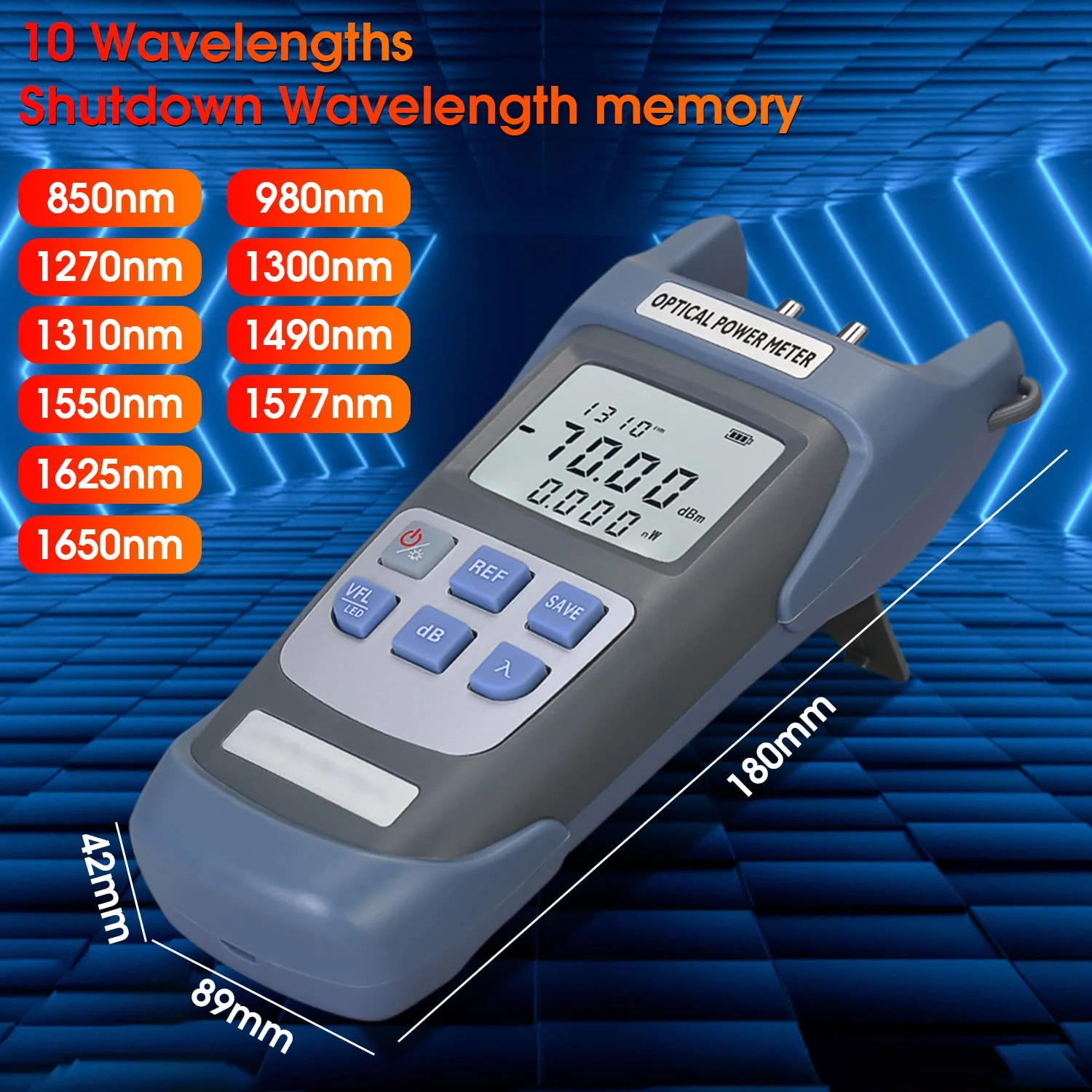 Fiber Optical Power Meter with 10Km Light Source SC FC Connector, -70~10dBm, 10 Optic Wave Length, Optic Test Equipment for CCTV Communication Engineering - Image 2