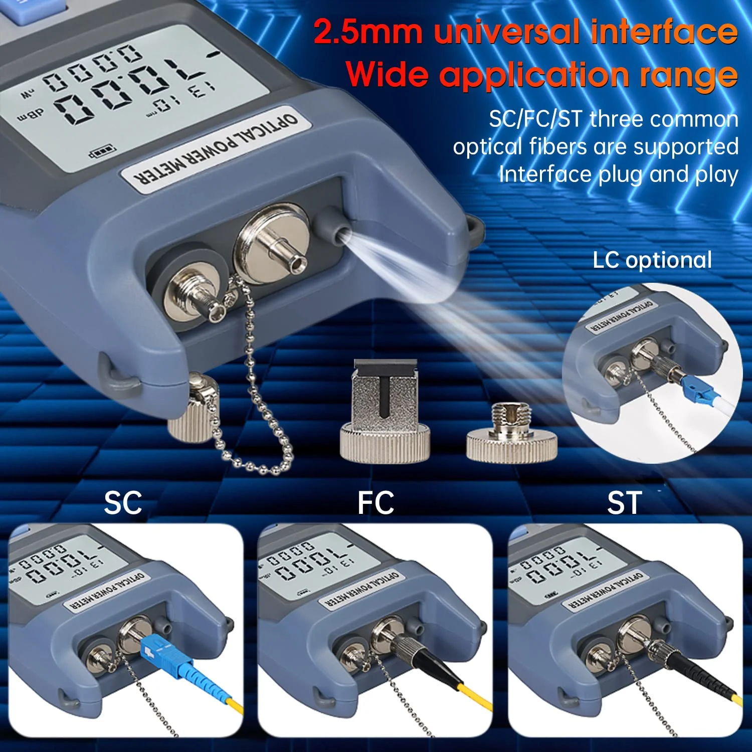 Fiber Optical Power Meter with 10Km Light Source SC FC Connector, -70~10dBm, 10 Optic Wave Length, Optic Test Equipment for CCTV Communication Engineering - Image 3