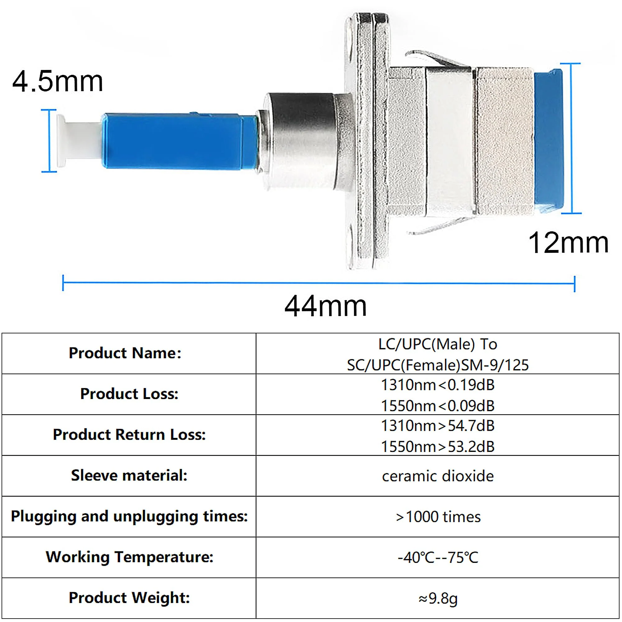 Fibre Optic Adapter SC/APC Female to LC/APC Male Singlemode, LC to SC Adapter for Durable and Fast Fibre Optic Coupling Low Loss (SC/APC-LC/APC) - Image 2