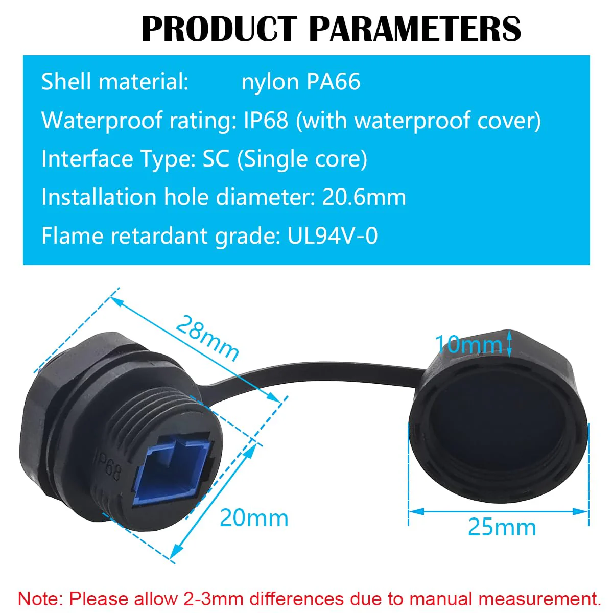 Fibre Optic Coupler SC-UPC, CTRICALVER Waterproof SC Connector, 1 x IP68 Fibre Optic Cable Connector for Panel Mounting + Dustproof Cover Commonly Used for Router Switches Blue Interface - Image 2