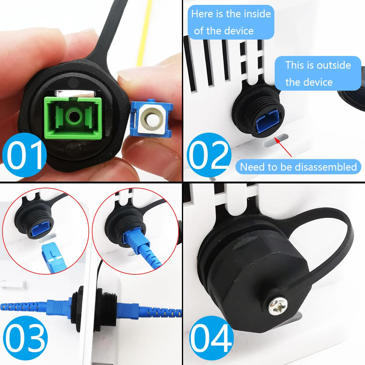 Fibre Optic Coupler SC-UPC, CTRICALVER Waterproof SC Connector, 1 x IP68 Fibre Optic Cable Connector for Panel Mounting + Dustproof Cover Commonly Used for Router Switches Blue Interface - Image 3