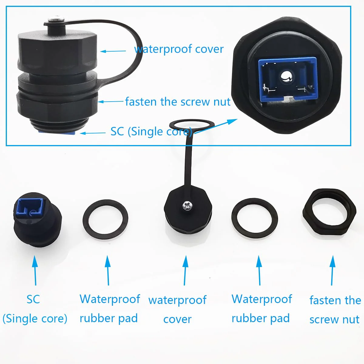 Fibre Optic Coupler SC-UPC, CTRICALVER Waterproof SC Connector, 1 x IP68 Fibre Optic Cable Connector for Panel Mounting + Dustproof Cover Commonly Used for Router Switches Blue Interface - Image 4