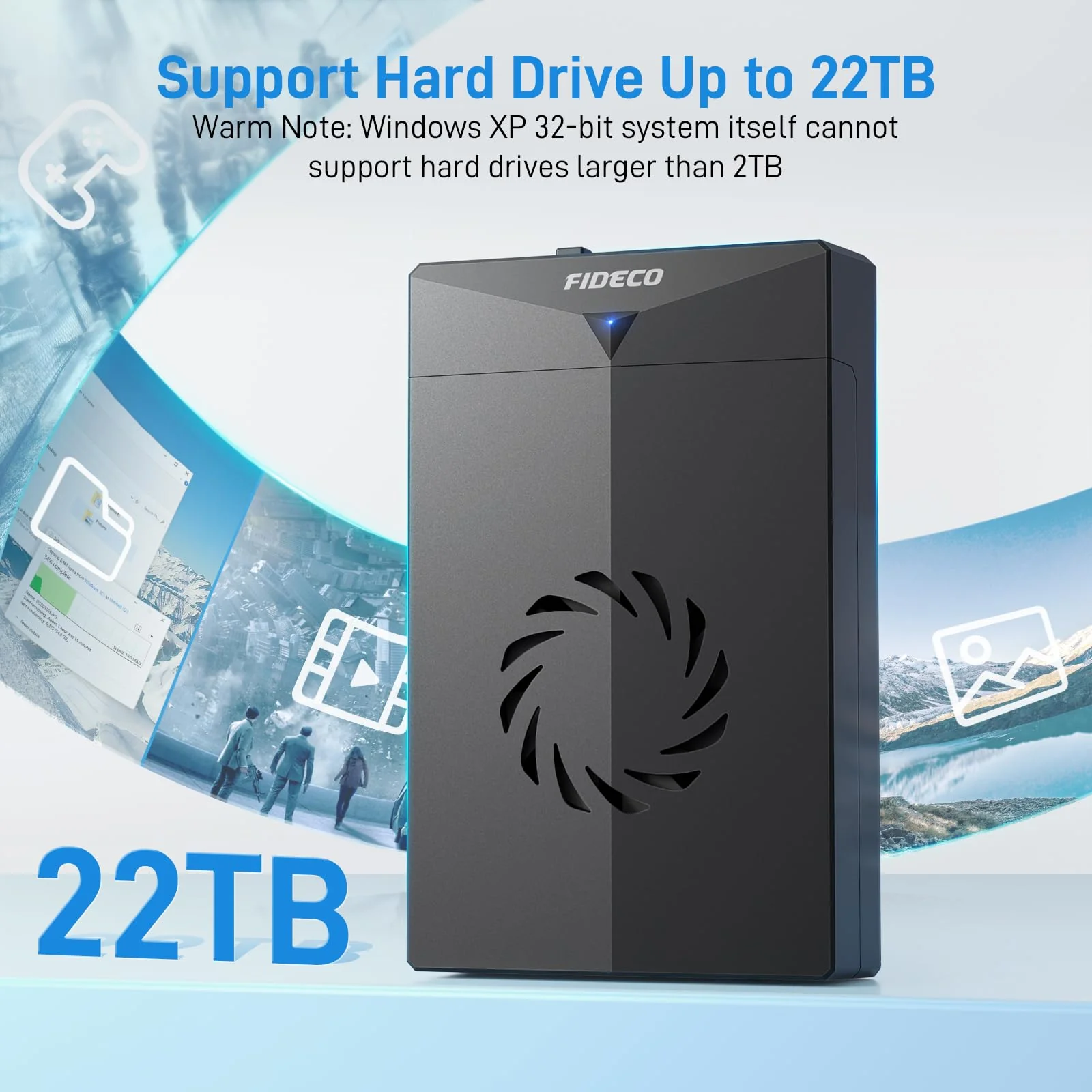 FIDECO Hard Drive Enclosure, USB 3.0 to SATA Hard Drive Docking Station for 3.5 or 2.5 inch SATA HDD SSD with Cooling Fan, 12V Power Adapter Included, Support UASP Dark Black - Image 5