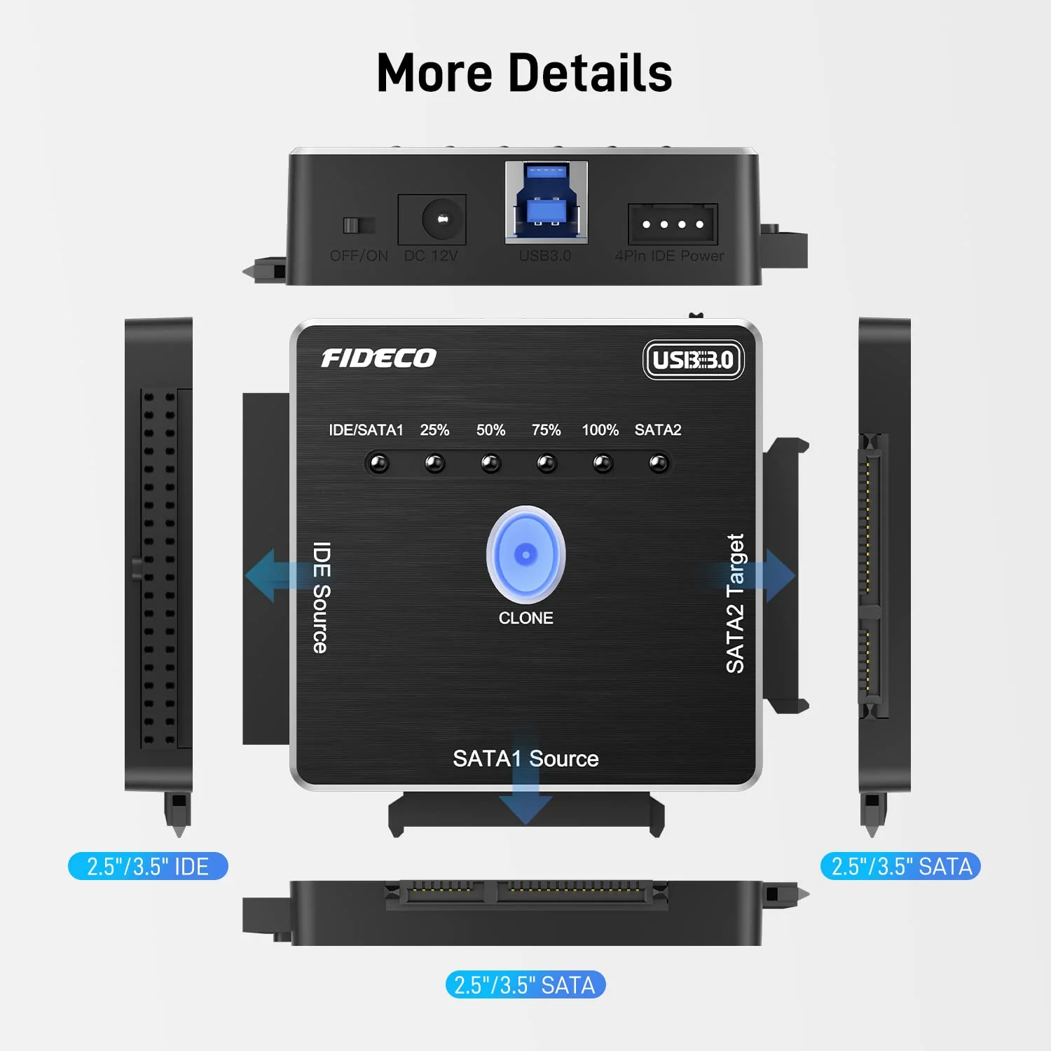 FIDECO SATA/IDE to USB 3.0 Adapter, Hard Drive Adapter Cable for Universal 2.5/3.5 Inch IDE/SATA External HDD SSD, 5.25-Inch DVD-ROM/CD-ROM/CD-RW, Offline One Touch Clone, Support 16TB (Cable PL06) SATA/IDE Cable PL06 - Image 7