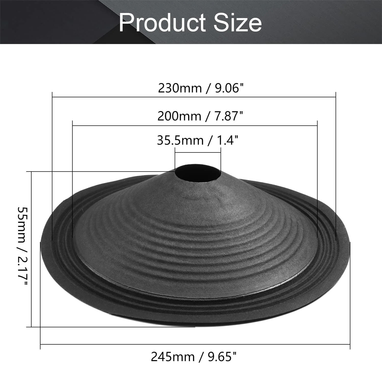 Fielect 10 inches Paper Speaker Cone Subwoofer Cones Drum Paper 1.4 inches Inner Diameter 9.6 inches Outside Diameter with Rubber Surround 2Pcs 10" 35.5mm 245mm 2Pcs - Image 2