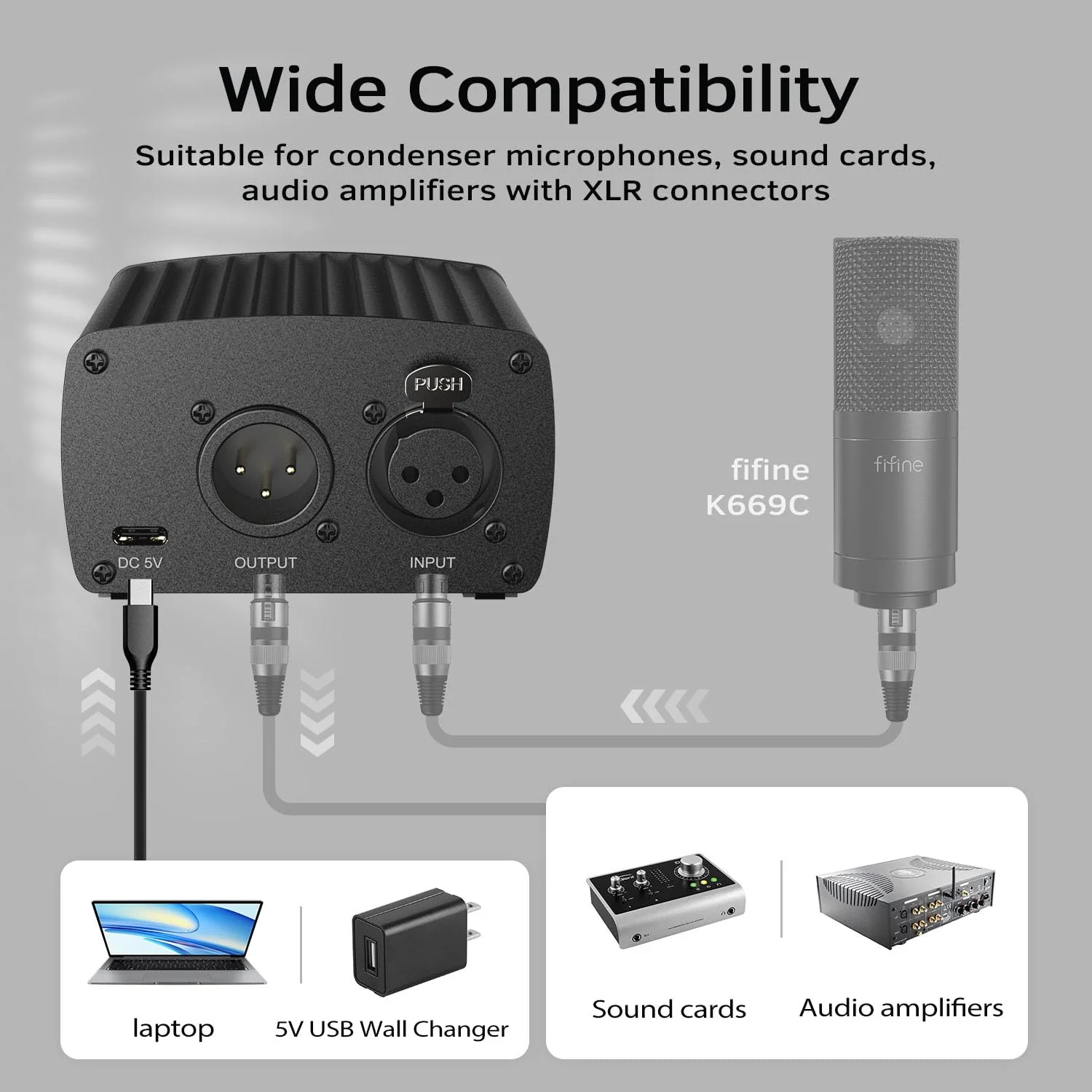 FIFINE 48V Phantom Power with Output/Input, Power Supply for Condenser Microphone, Recording Equipment-PM48 - Image 4