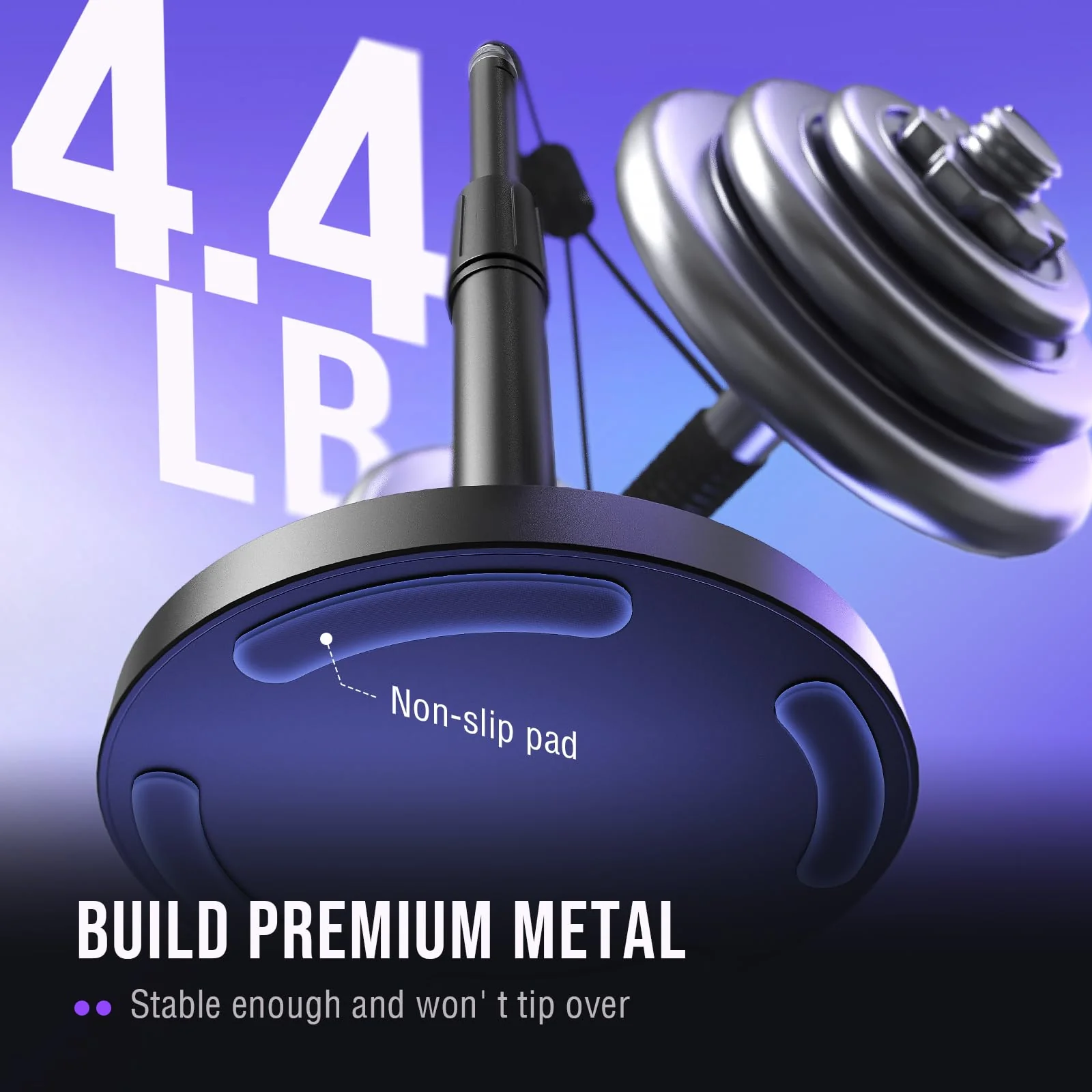 FIFINE Desktop Microphone Stand, Heavy-Duty Metal Adjustable Tabletop Mic Stand with 5/8" Male to 3/8" Female Screw Adapter, 4 Non-Slip Pads Compatible with Microphones for Recording, Streaming-BS1 - Image 3