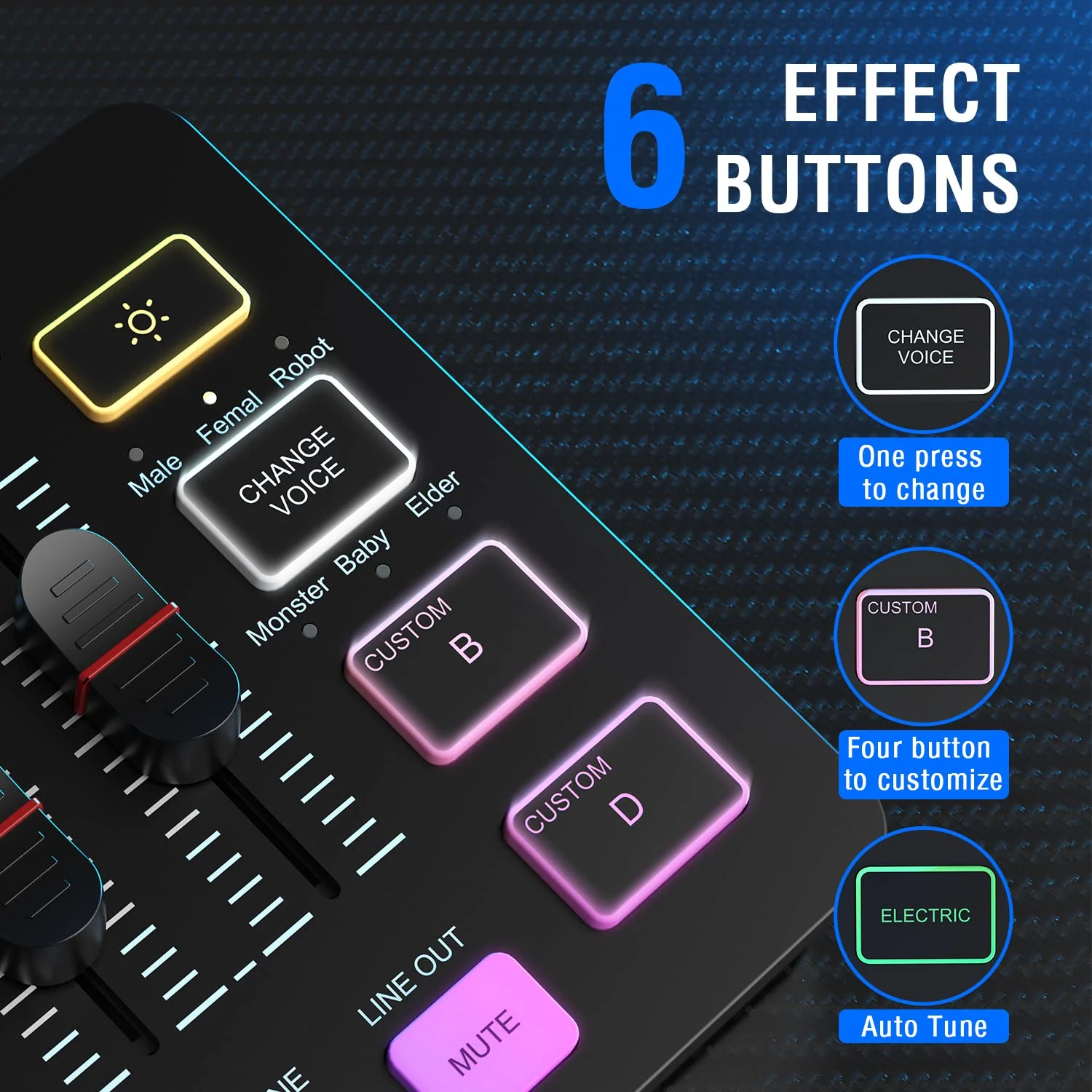 FIFINE Gaming Audio Mixer, Streaming RGB PC Mixer with XLR Microphone Interface, Individual Control, Volume Fader, Mute Button, 48V Phantom Power, for Podcast/Recording/Vocal/Game Voice-AmpliGame SC3 Black - Image 5