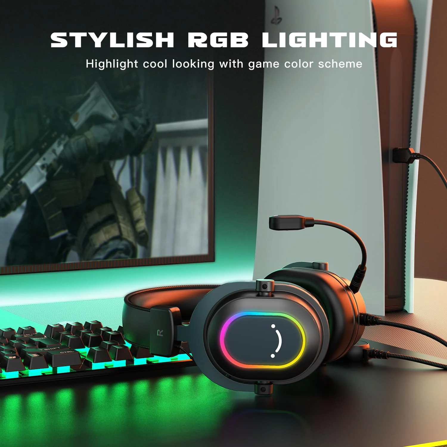 FIFINE Gaming Headset for PC-Wired Headphones with Microphone-7.1 Surround Sound Computer USB Headset for Laptop, Streaming Headphones on PS4/PS5, with EQ Mode, RGB, Soft Ear Pads - AmpliGame H6 Black - Image 5