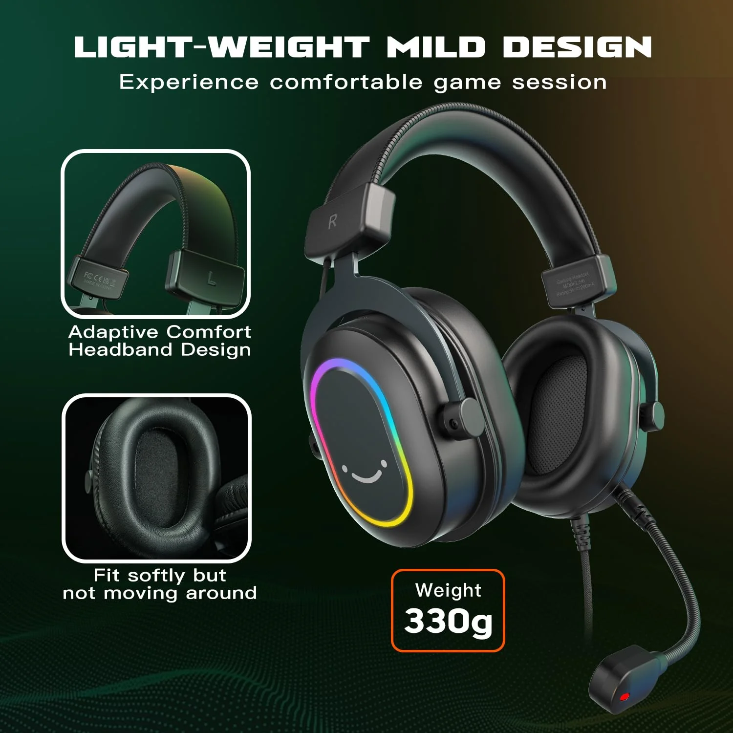 FIFINE Gaming Headset for PC-Wired Headphones with Microphone-7.1 Surround Sound Computer USB Headset for Laptop, Streaming Headphones on PS4/PS5, with EQ Mode, RGB, Soft Ear Pads - AmpliGame H6 Black - Image 8
